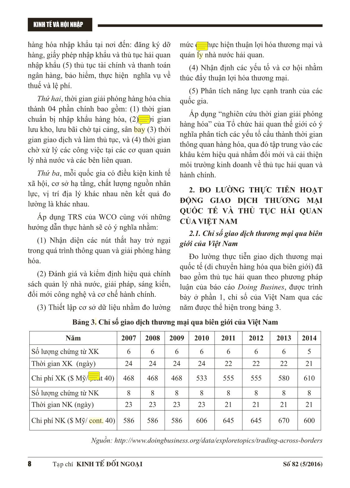 Một số tiêu chí đánh giá hoạt động giao dịch thương mại quốc tế và thủ tục hải quan trên thế giới và thực tiễn tại Việt Nam trang 6