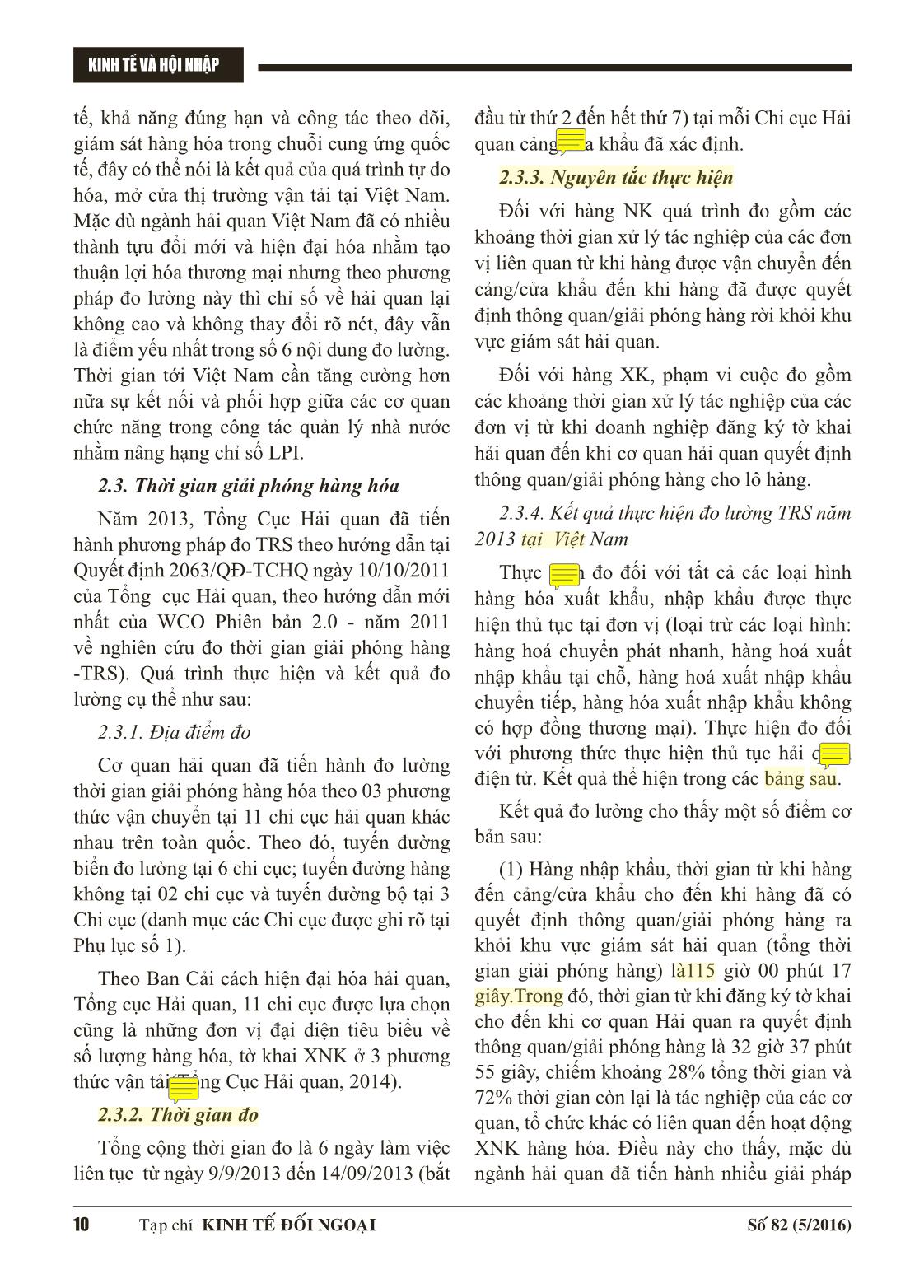Một số tiêu chí đánh giá hoạt động giao dịch thương mại quốc tế và thủ tục hải quan trên thế giới và thực tiễn tại Việt Nam trang 8