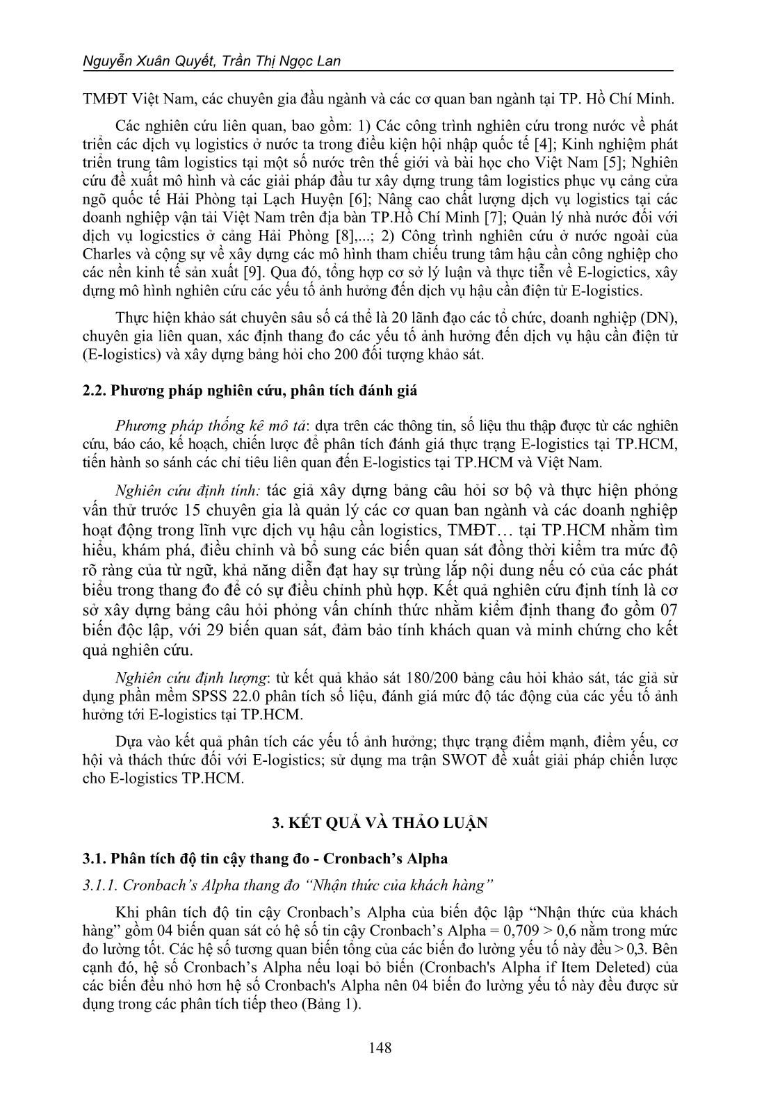 Phân tích các yếu tố ảnh hưởng đến dịch vụ hậu cần điện tử (E-Logistics) tại thành phố Hồ Chí Minh trang 2