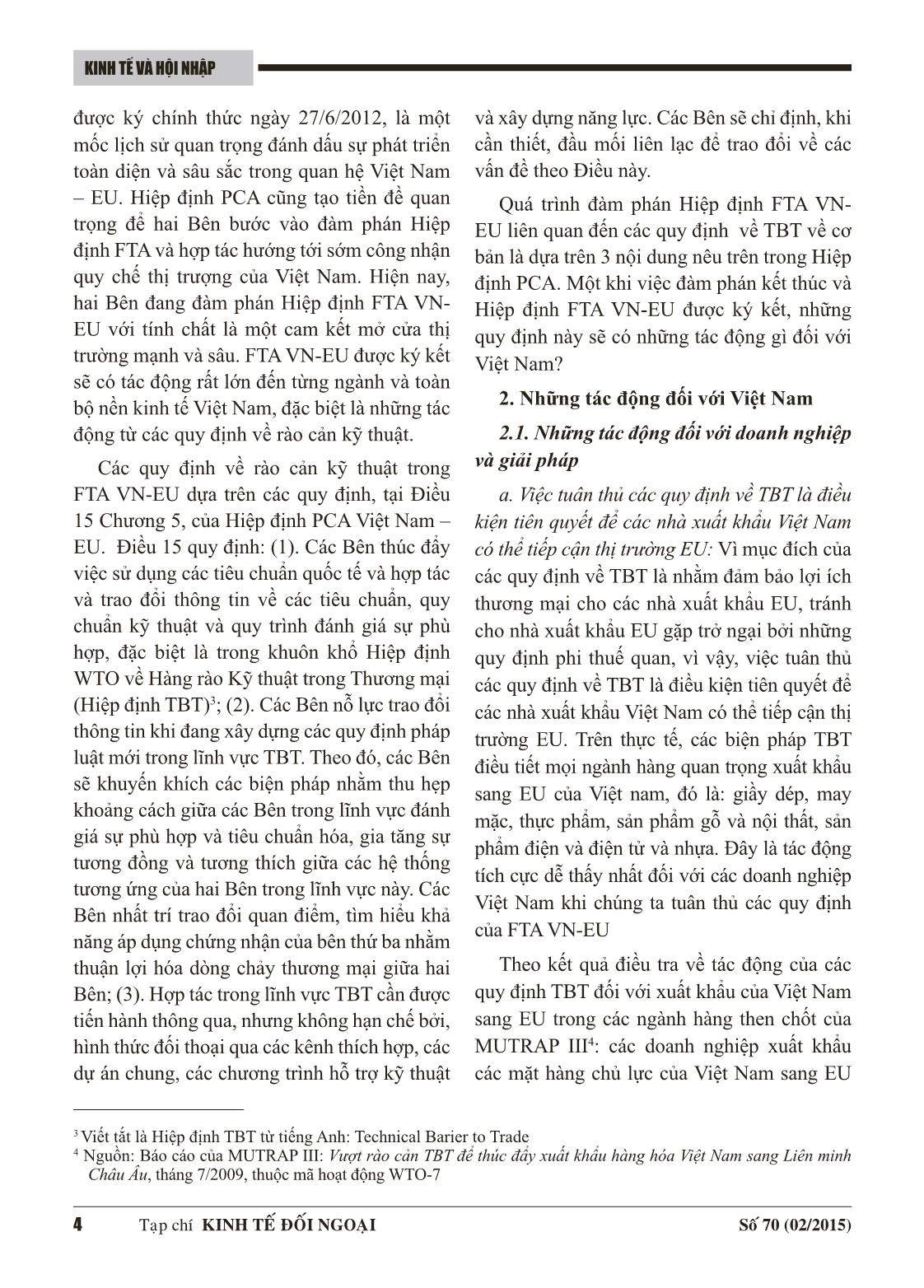 Tác động của các quy định về rào cản kỹ thuật trong hiệp định thương mại tự do giữa Việt Nam và EU đối với Việt Nam trang 2