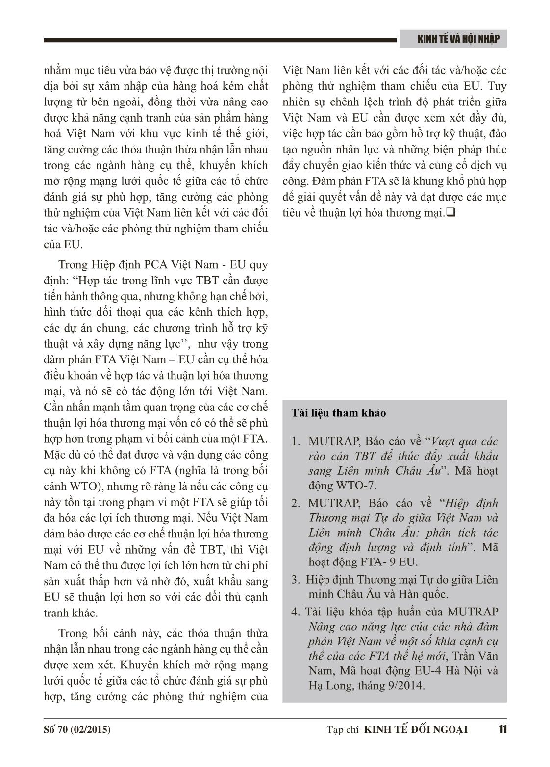 Tác động của các quy định về rào cản kỹ thuật trong hiệp định thương mại tự do giữa Việt Nam và EU đối với Việt Nam trang 9