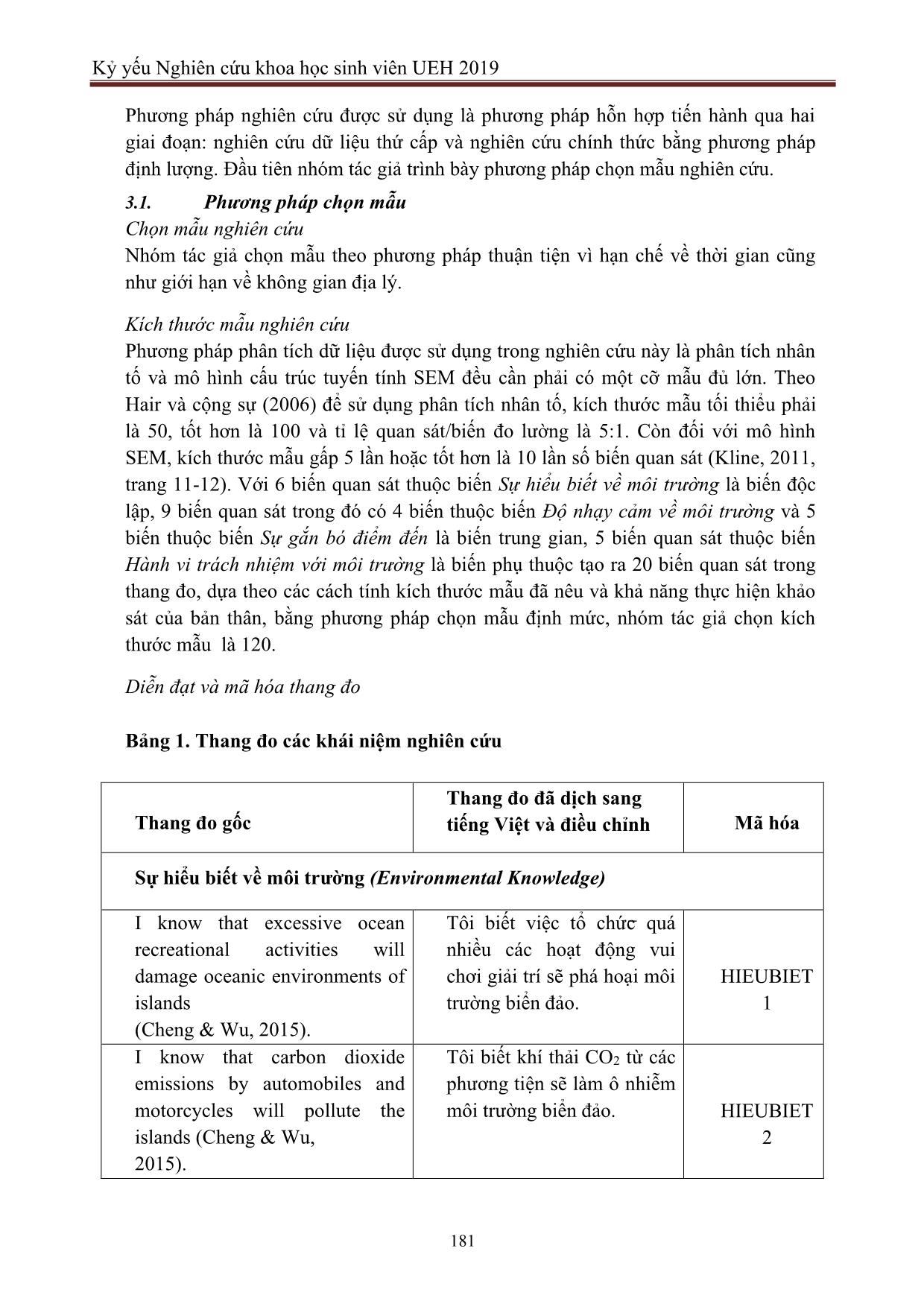 Tài liệu Tác động của sự hiểu biết về môi trường, độ nhạy cảm về môi trường và sự gắn bó điểm đến tới hành vi trách nhiệm đối với môi trường du lịch biển đảo Việt Nam: Trường hợp Phú Quốc trang 5