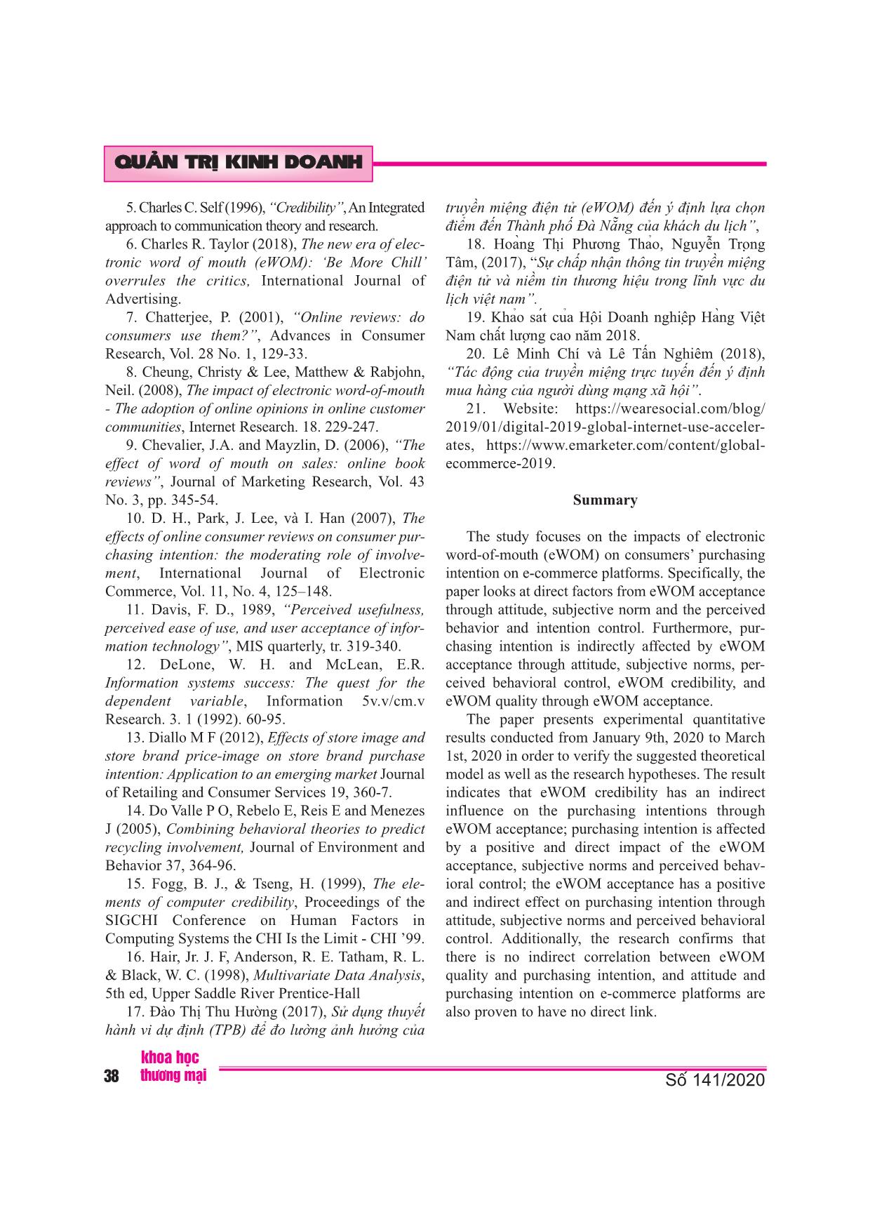 Tác động của truyền miệng điện tử đến ý định mua hàng của người tiêu dùng trên nền tảng thương mại trực tuyến tại thị trường Việt Nam trang 10