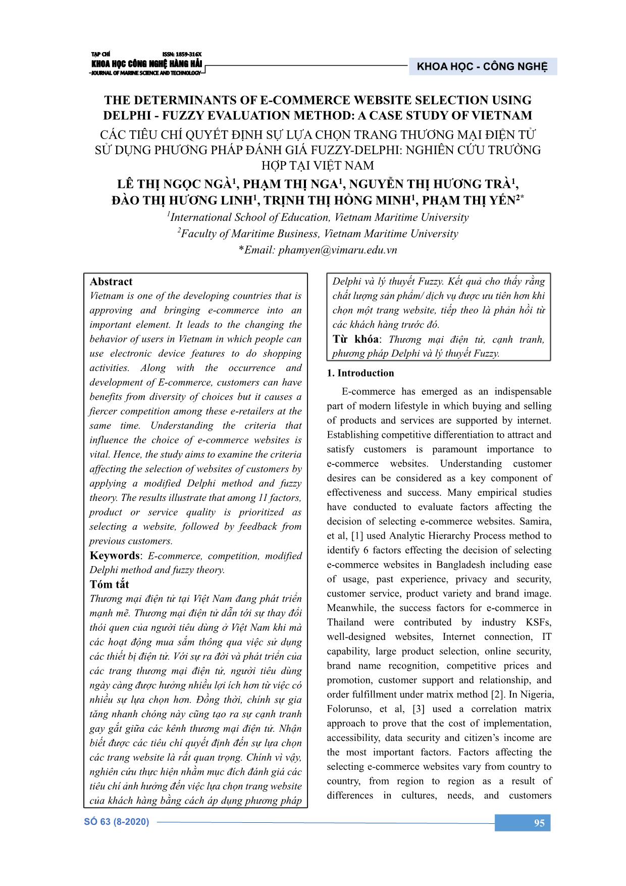 Các tiêu chí quyết định sự lựa chọn trang thương mại điện tử sử dụng phương pháp đánh giá Fuzzy-Delphi: Nghiên cứu trường hợp tại Việt Nam trang 1