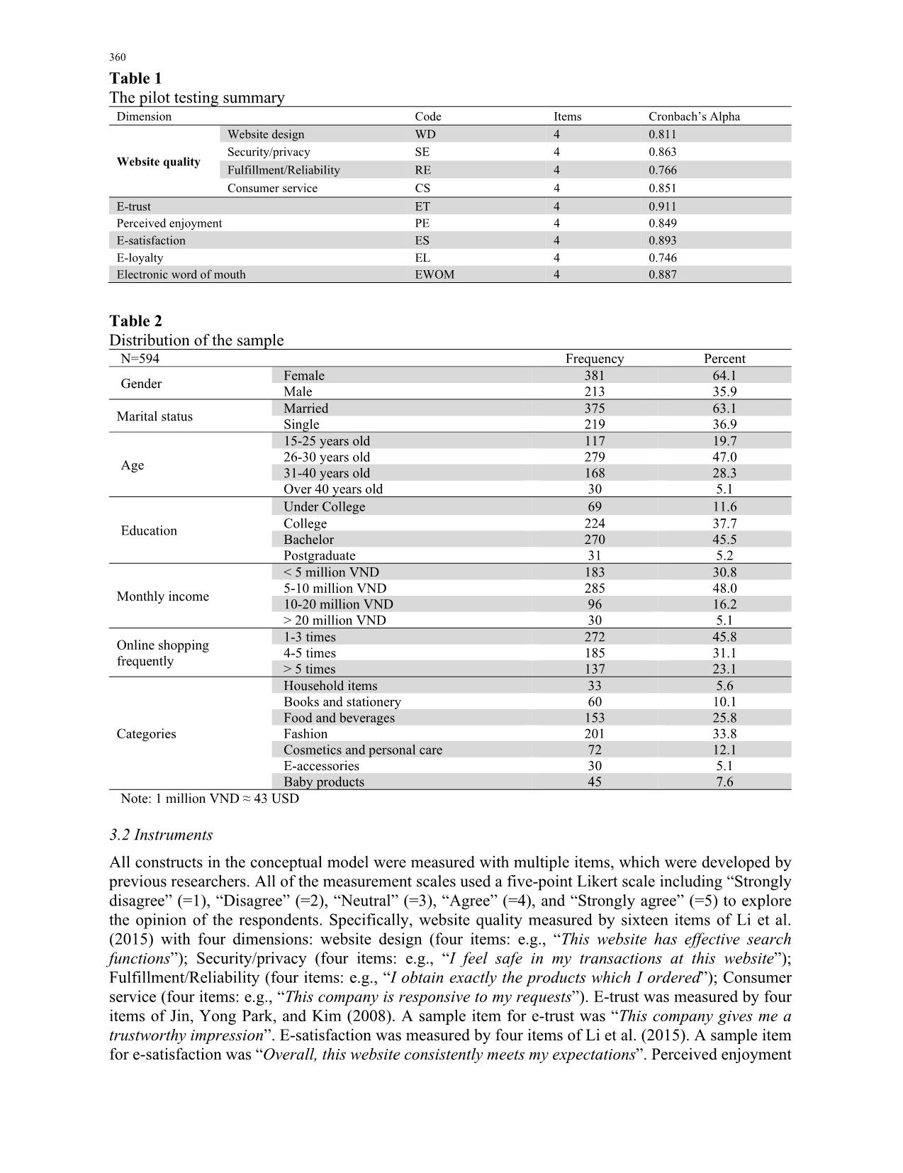 The influence of website quality on consumer’s e-loyalty through the mediating role of e-trust and e-satisfaction: An evidence from online shopping in Viet Nam trang 10