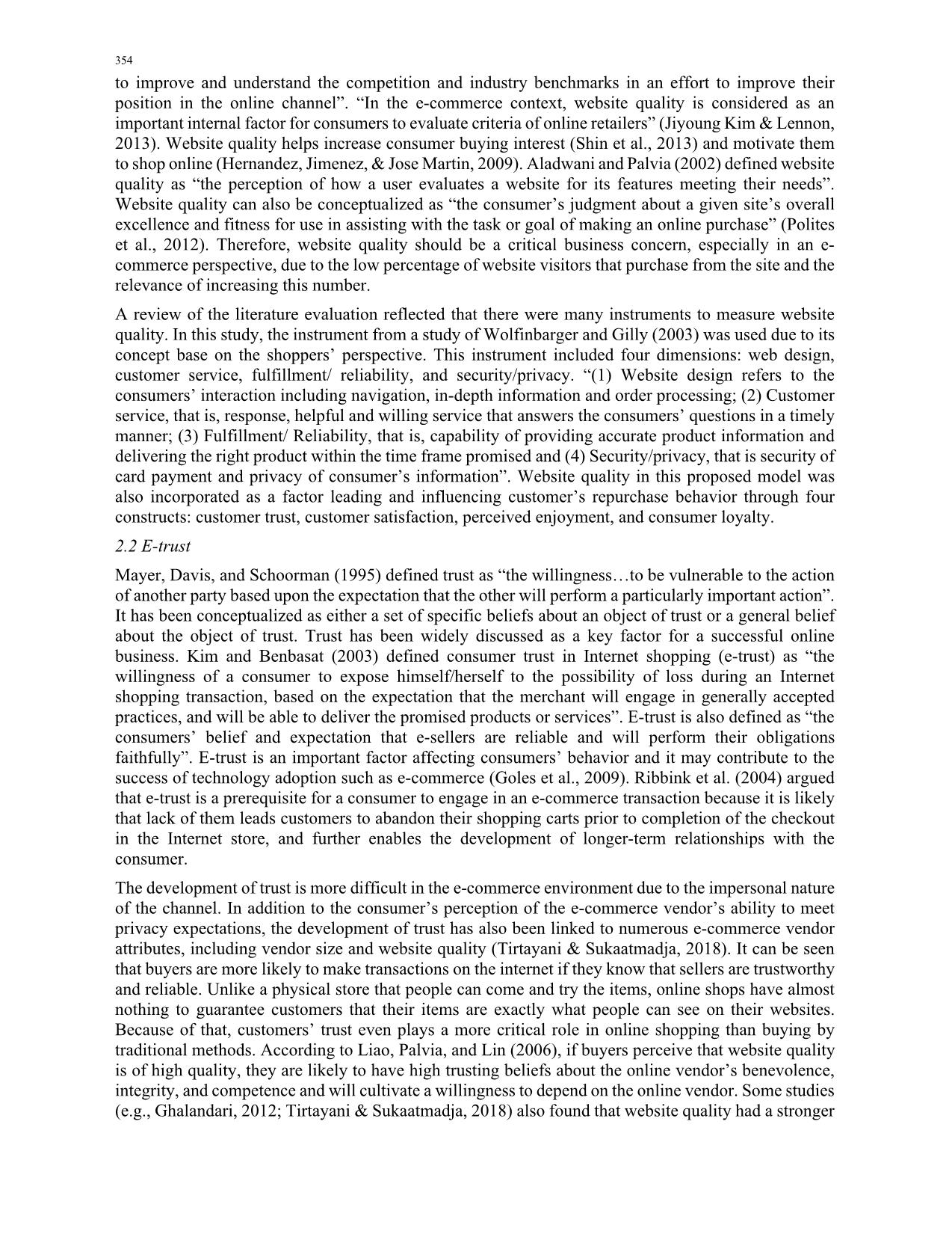 The influence of website quality on consumer’s e-loyalty through the mediating role of e-trust and e-satisfaction: An evidence from online shopping in Viet Nam trang 4