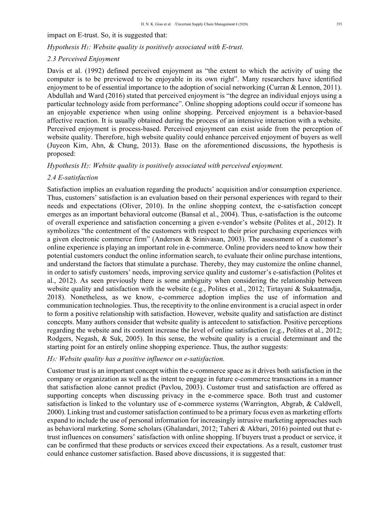 The influence of website quality on consumer’s e-loyalty through the mediating role of e-trust and e-satisfaction: An evidence from online shopping in Viet Nam trang 5