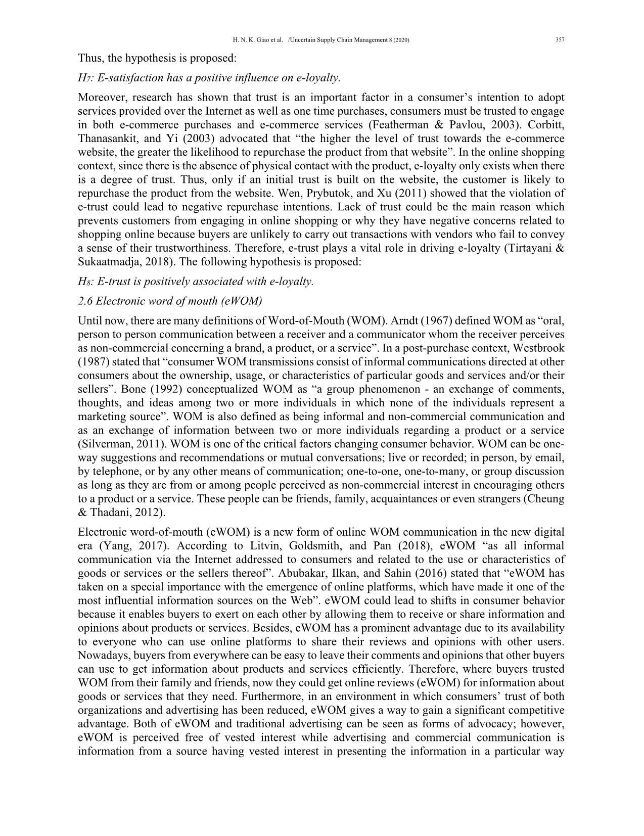 The influence of website quality on consumer’s e-loyalty through the mediating role of e-trust and e-satisfaction: An evidence from online shopping in Viet Nam trang 7