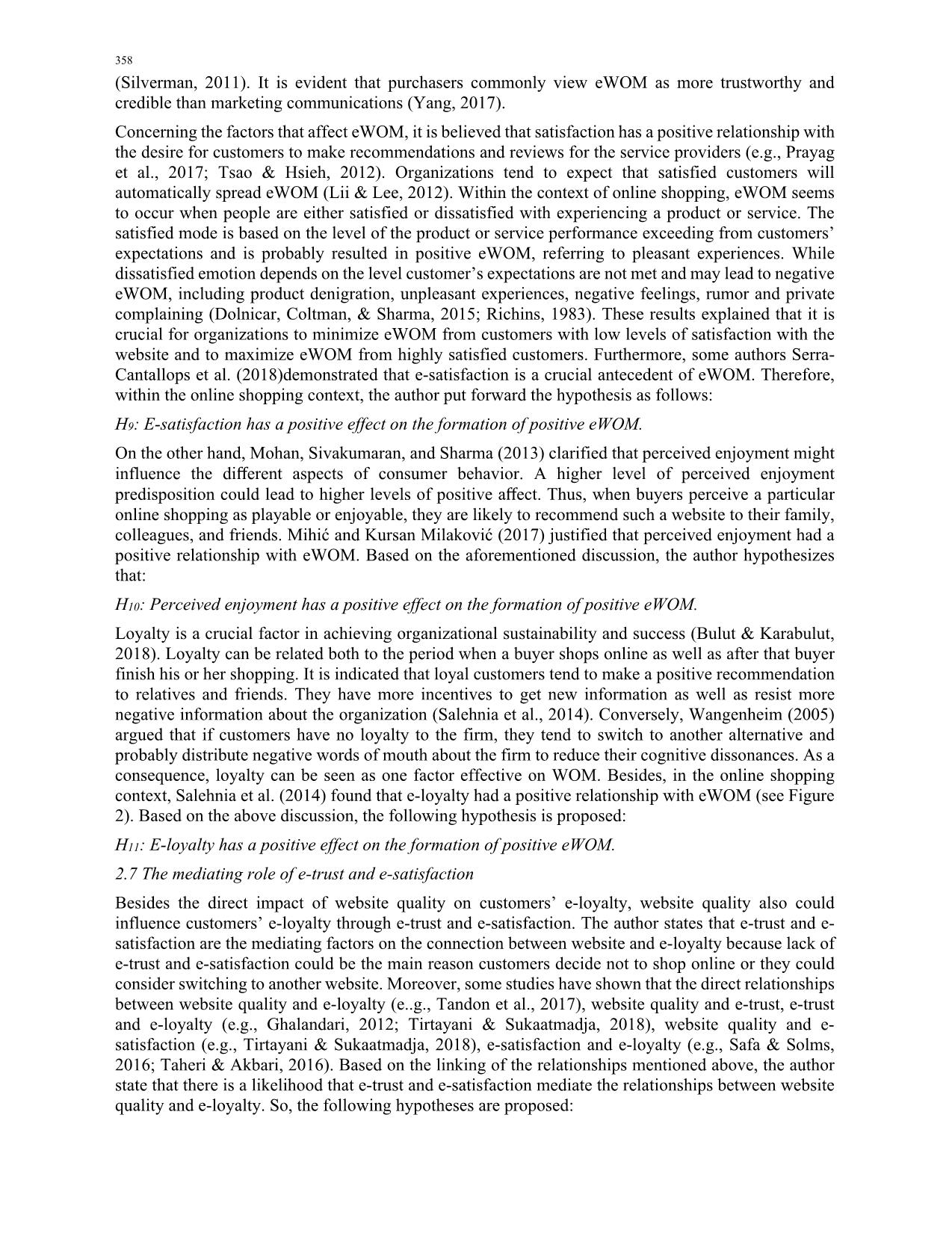 The influence of website quality on consumer’s e-loyalty through the mediating role of e-trust and e-satisfaction: An evidence from online shopping in Viet Nam trang 8