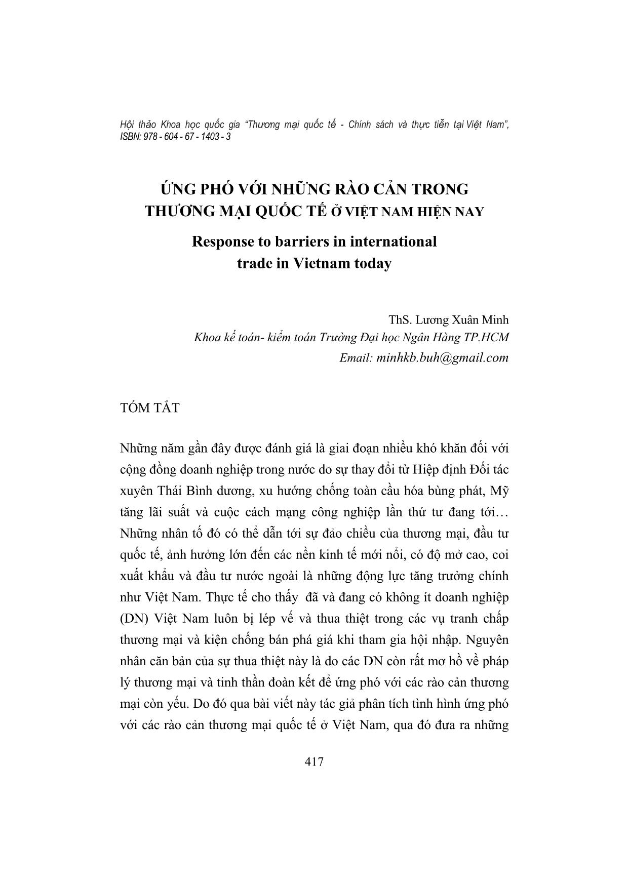 Ứng phó với những rào cản trong thương mại quốc tế ở Việt Nam hiện nay trang 1