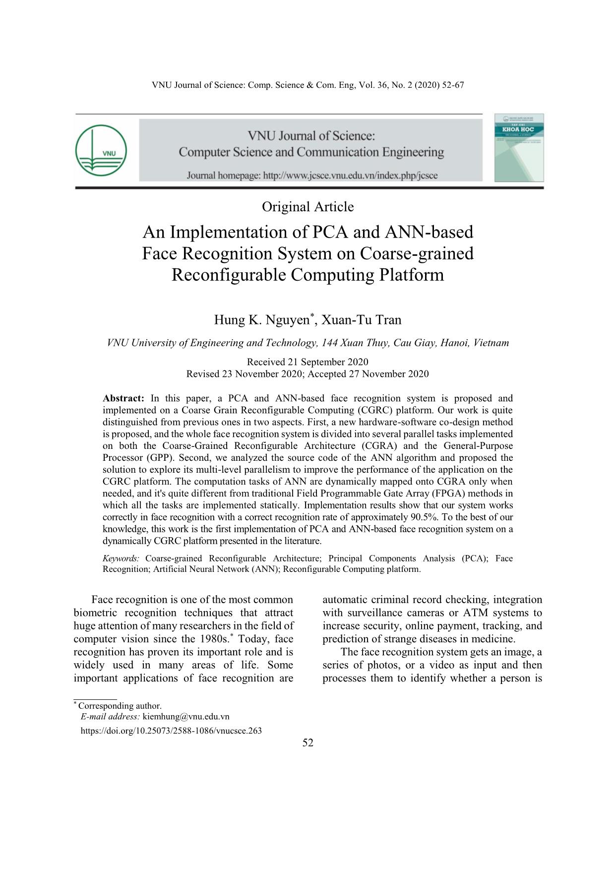 An implementation of PCA and ann - based face recognition system on coarse - grained reconfigurable computing platform trang 1