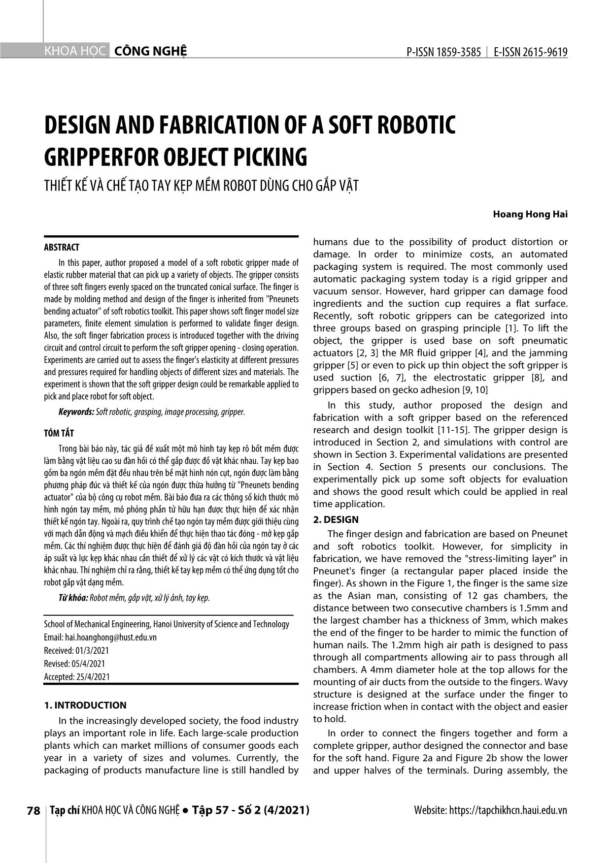 Design and fabrication of a soft robotic gripperfor object picking trang 1