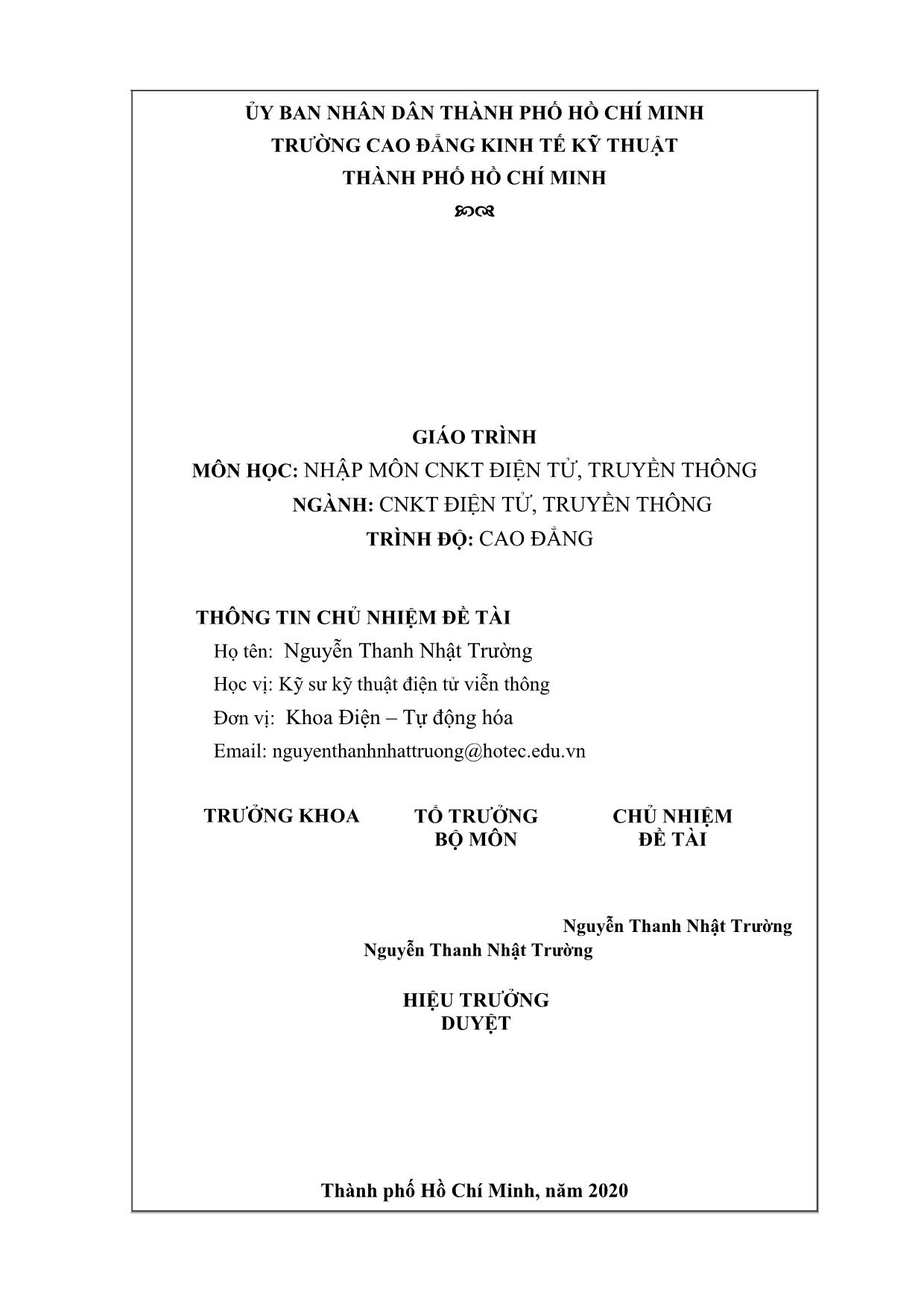 Giáo trình Công nghệ kỹ thuật điện tử truyền thông - Nhập môn công nghệ kỹ thuật điện tử truyền thông trang 2