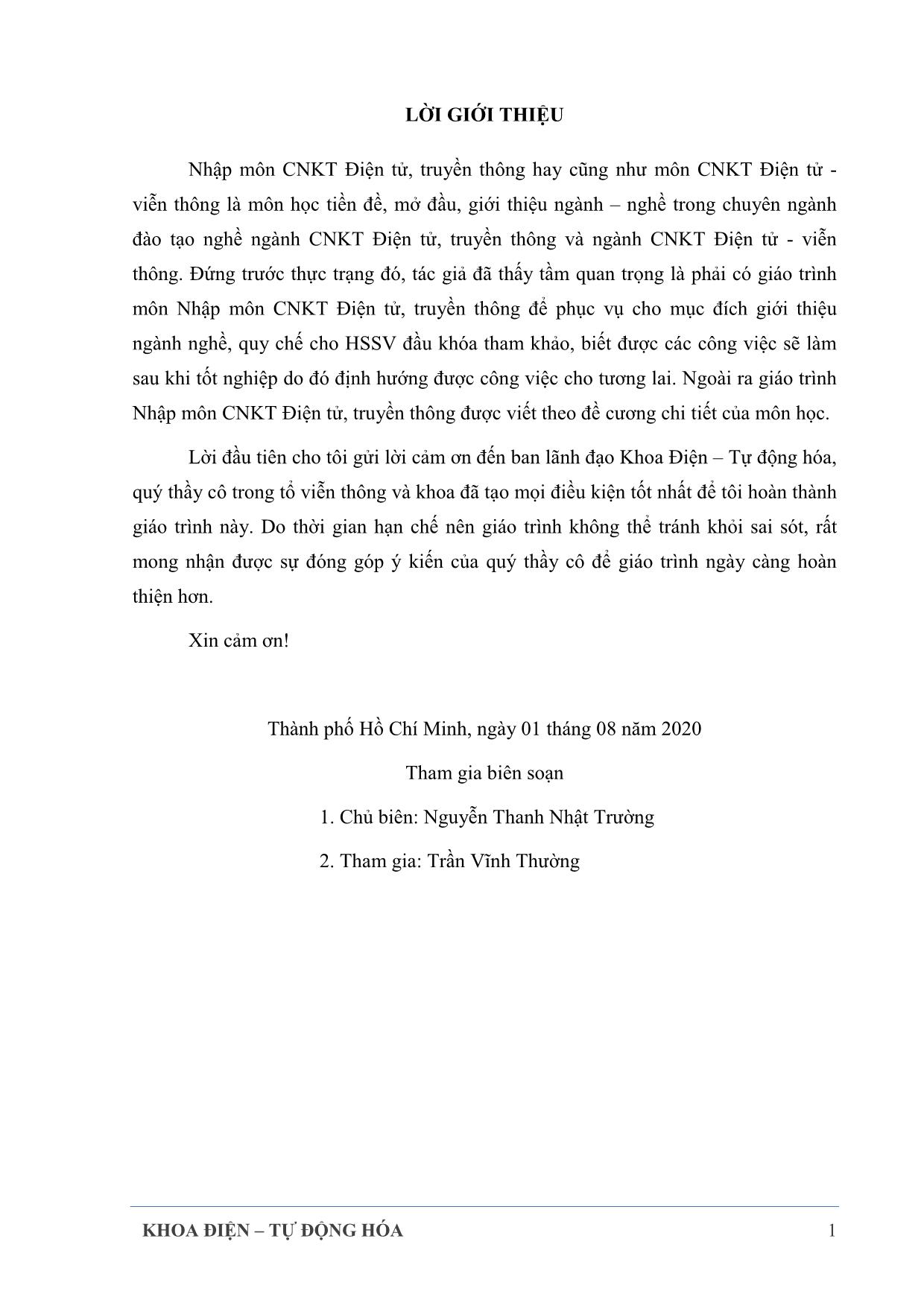 Giáo trình Công nghệ kỹ thuật điện tử truyền thông - Nhập môn công nghệ kỹ thuật điện tử truyền thông trang 4