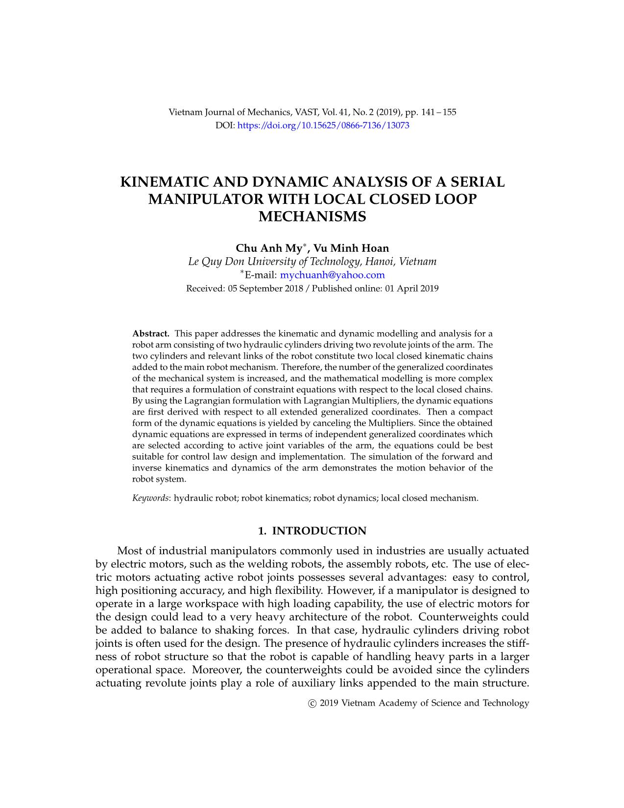 Kinematic and dynamic analysis of a serial manipulator with local closed loop mechanisms trang 1