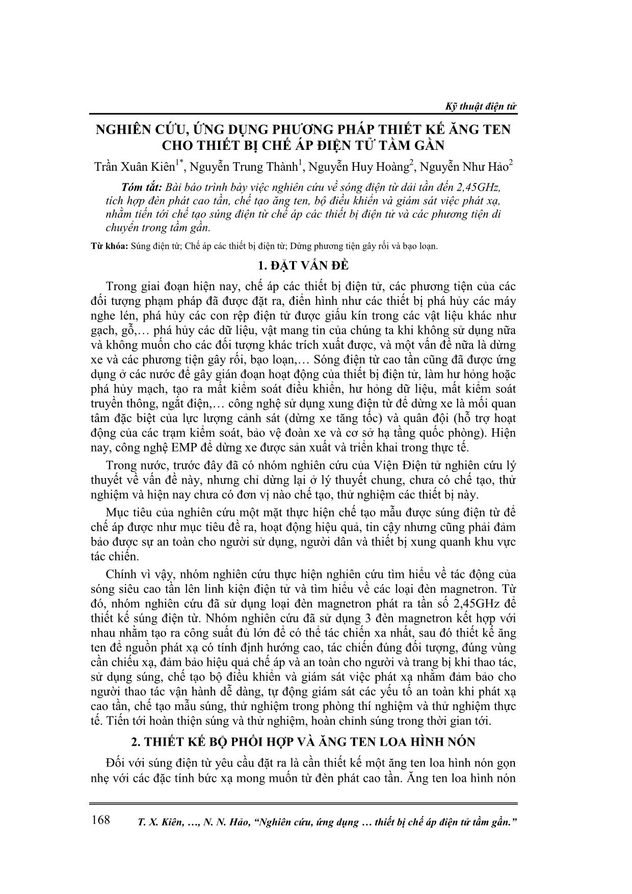 Nghiên cứu, ứng dụng phương pháp thiết kế ăng ten cho thiết bị chế áp điện tử tầm gần trang 1