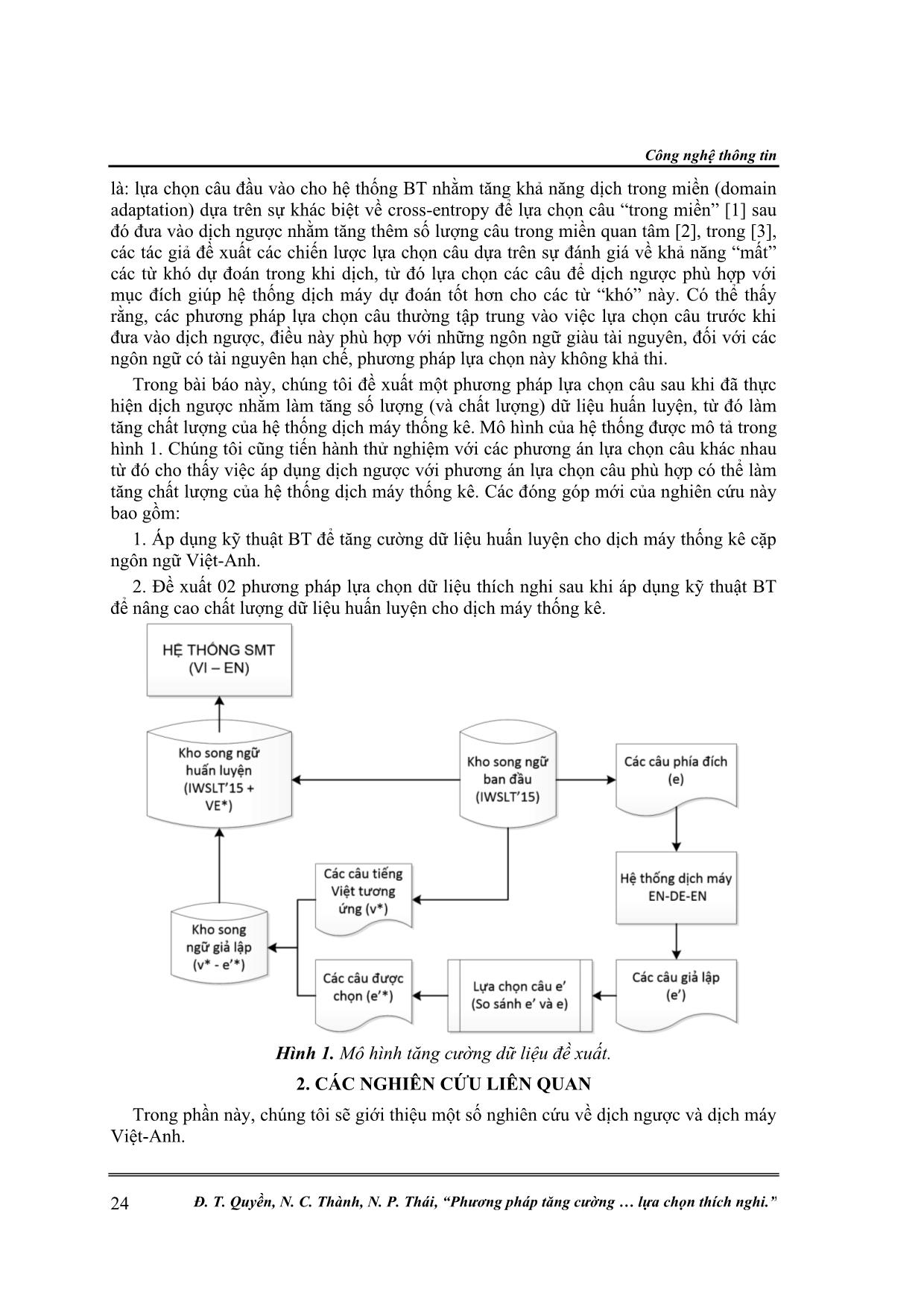 Phương pháp tăng cường dữ liệu huấn luyện dịch máy thống kê cặp ngôn ngữ Việt - Anh bằng kỹ thuật back - translation và lựa chọn thích nghi trang 2