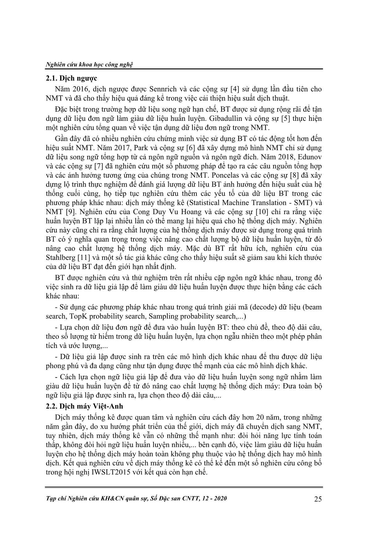Phương pháp tăng cường dữ liệu huấn luyện dịch máy thống kê cặp ngôn ngữ Việt - Anh bằng kỹ thuật back - translation và lựa chọn thích nghi trang 3