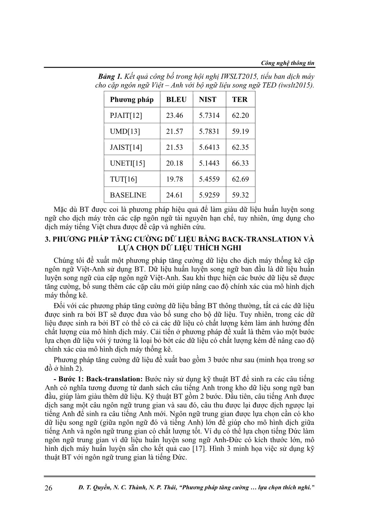 Phương pháp tăng cường dữ liệu huấn luyện dịch máy thống kê cặp ngôn ngữ Việt - Anh bằng kỹ thuật back - translation và lựa chọn thích nghi trang 4
