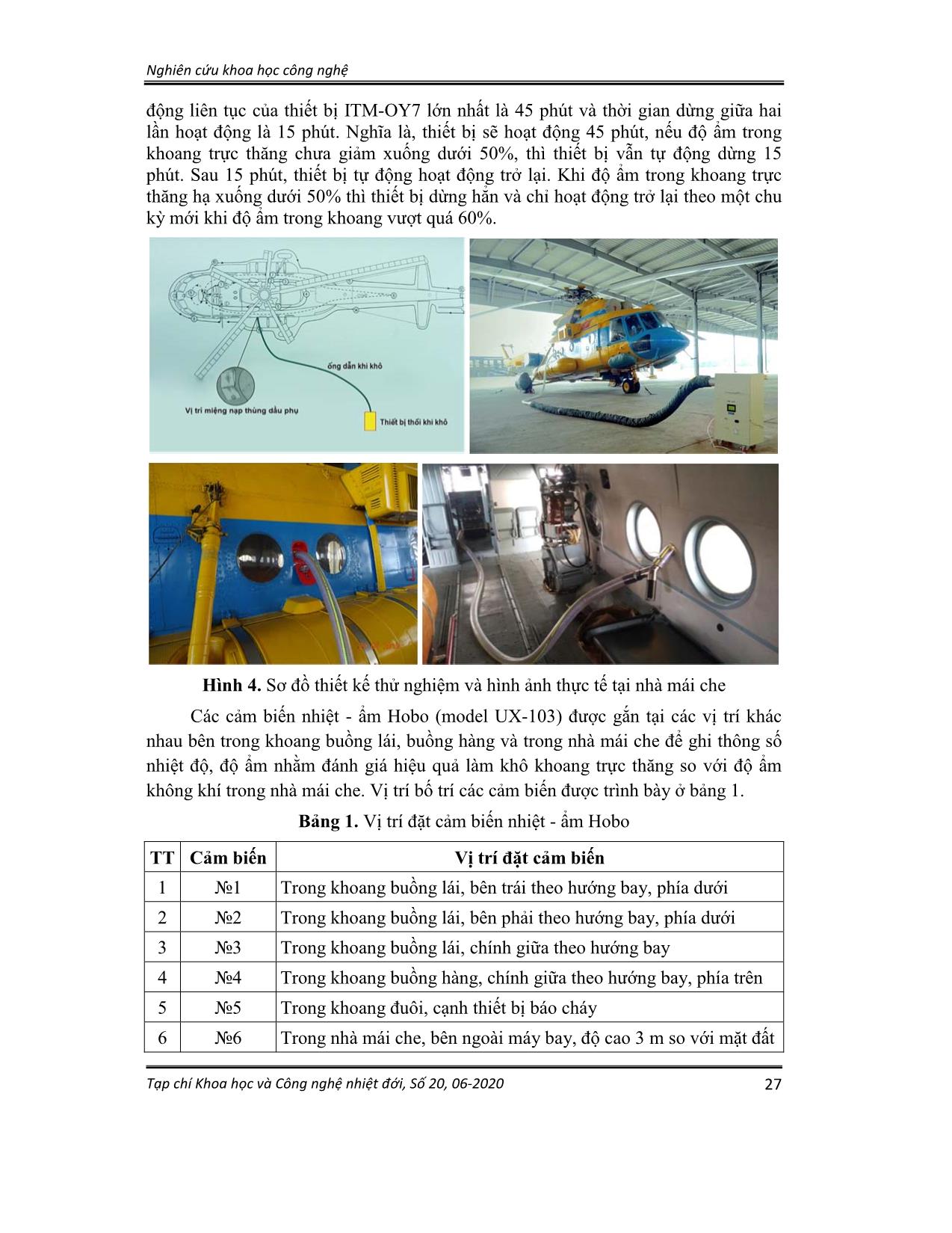 Thử nghiệm bảo quản máy bay trực thăng họ Mi bằng công nghệ khí khô trong điều kiện nhiệt đới Việt Nam trang 4