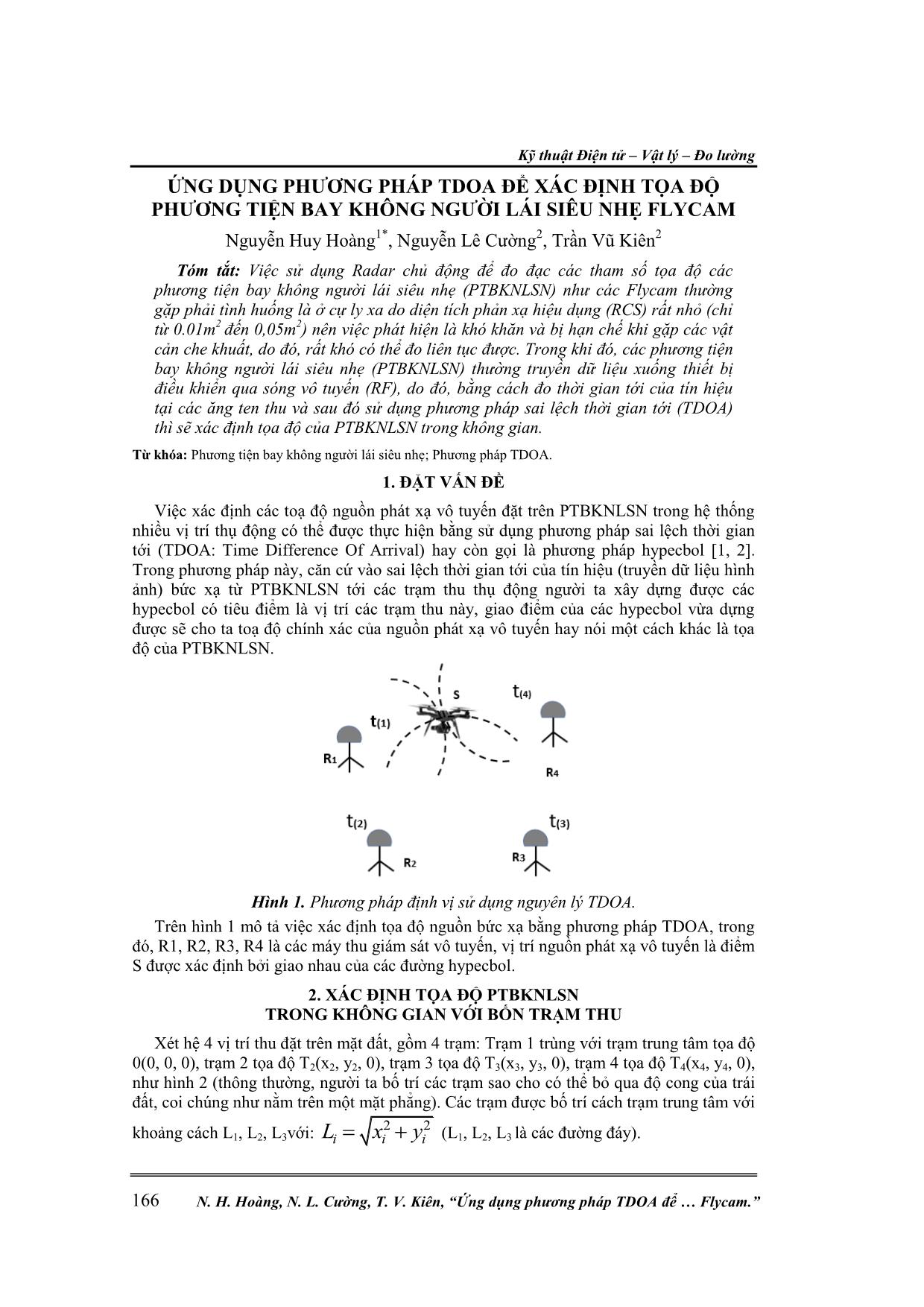 Ứng dụng phương pháp TDOA để xác định tọa độ phương tiện bay không người lái siêu nhẹ Flycam trang 1