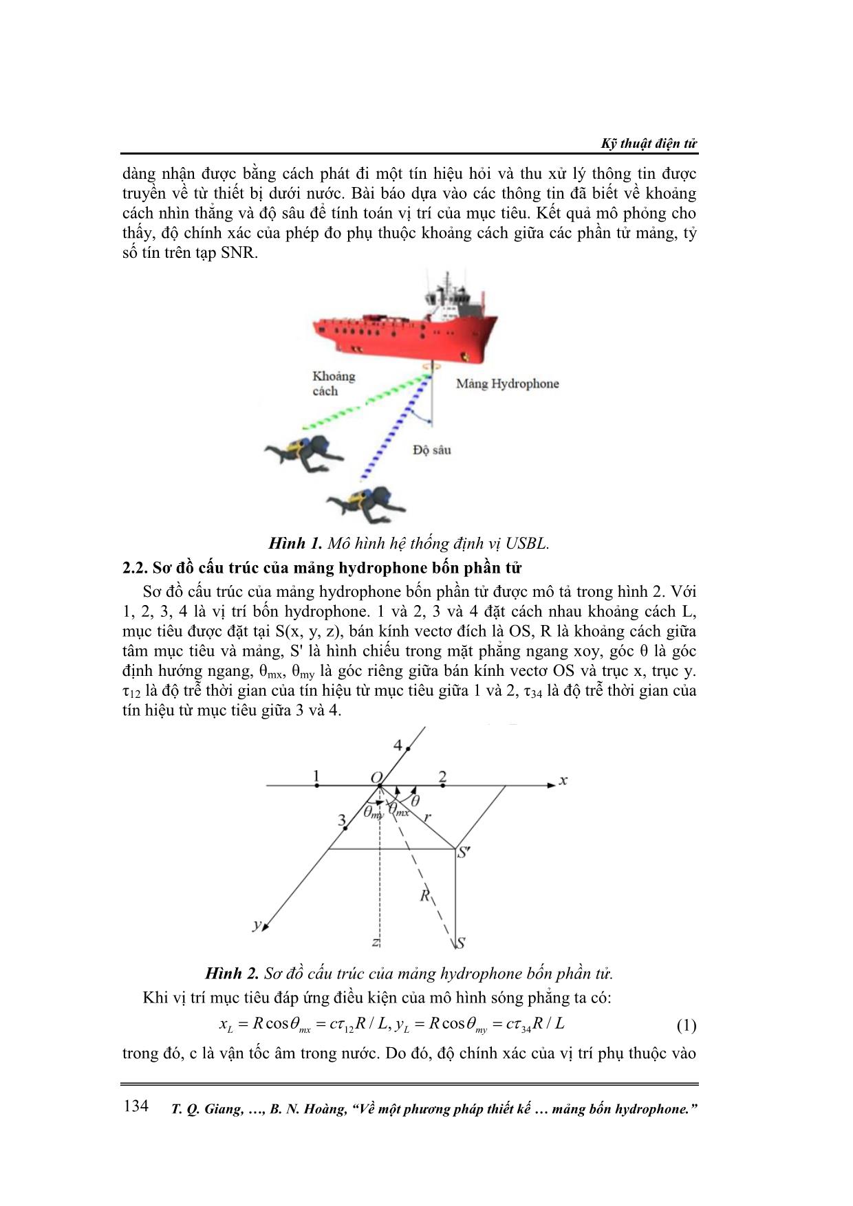Về một phương pháp thiết kế hệ thống định vị thủy âm chủ động kiểu usbl sử dụng mảng bốn hydrophone trang 2