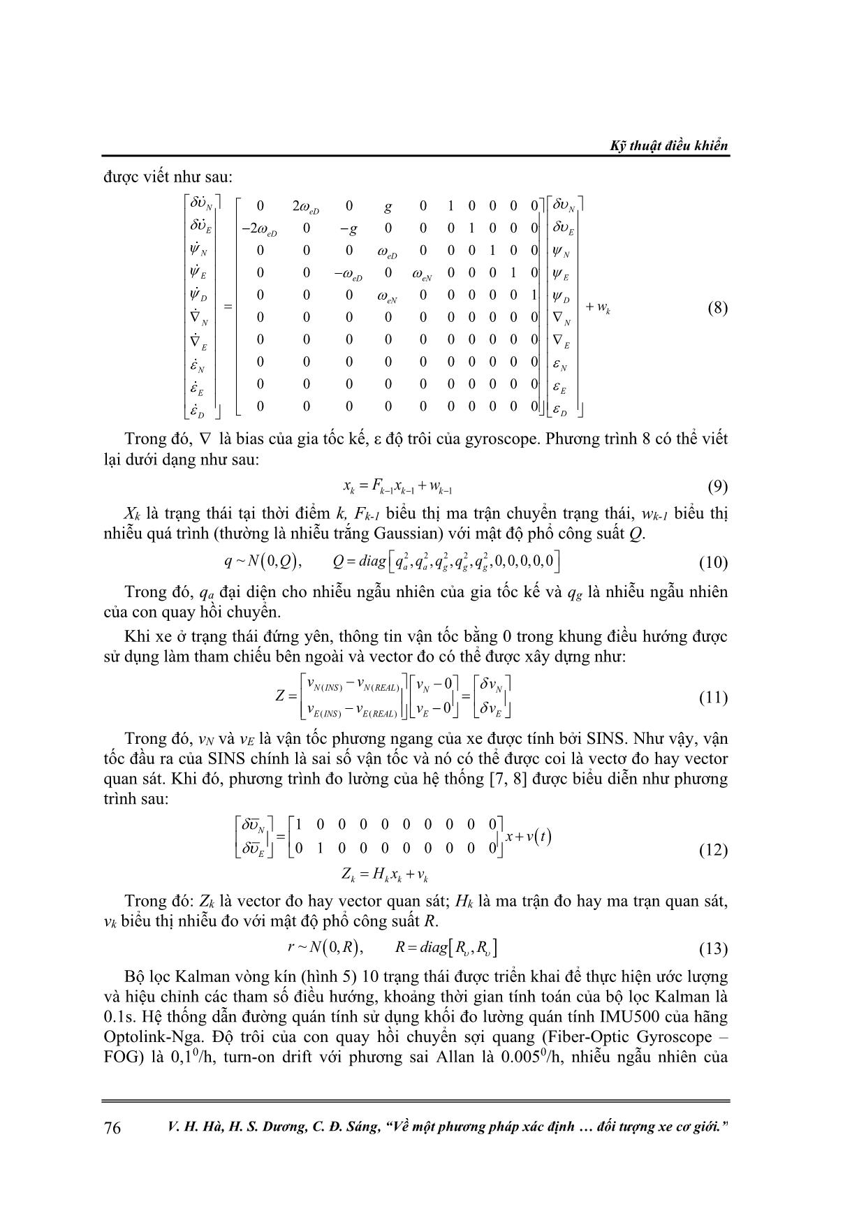 Về một phương pháp xác định tư thế ban đầu cho hệ dẫn đường quán tính không đế ở chế độ la bàn trên đối tượng xe cơ giới trang 5