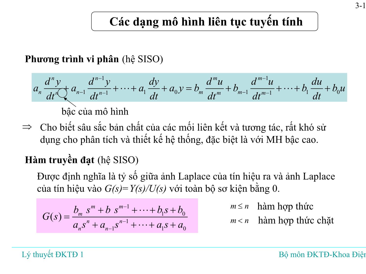 Bài giảng Lý thuyết điều khiển tự động - Bài 3: Mô hình toán học của hệ liên tục tuyến tín - Đỗ Tú Anh trang 2