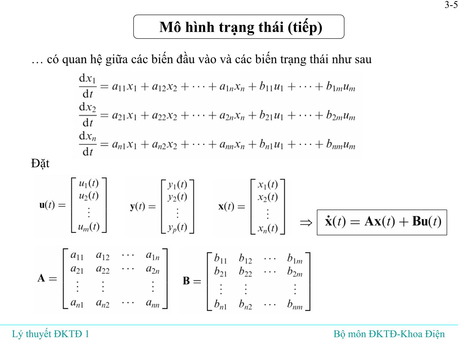 Bài giảng Lý thuyết điều khiển tự động - Bài 3: Mô hình toán học của hệ liên tục tuyến tín - Đỗ Tú Anh trang 6