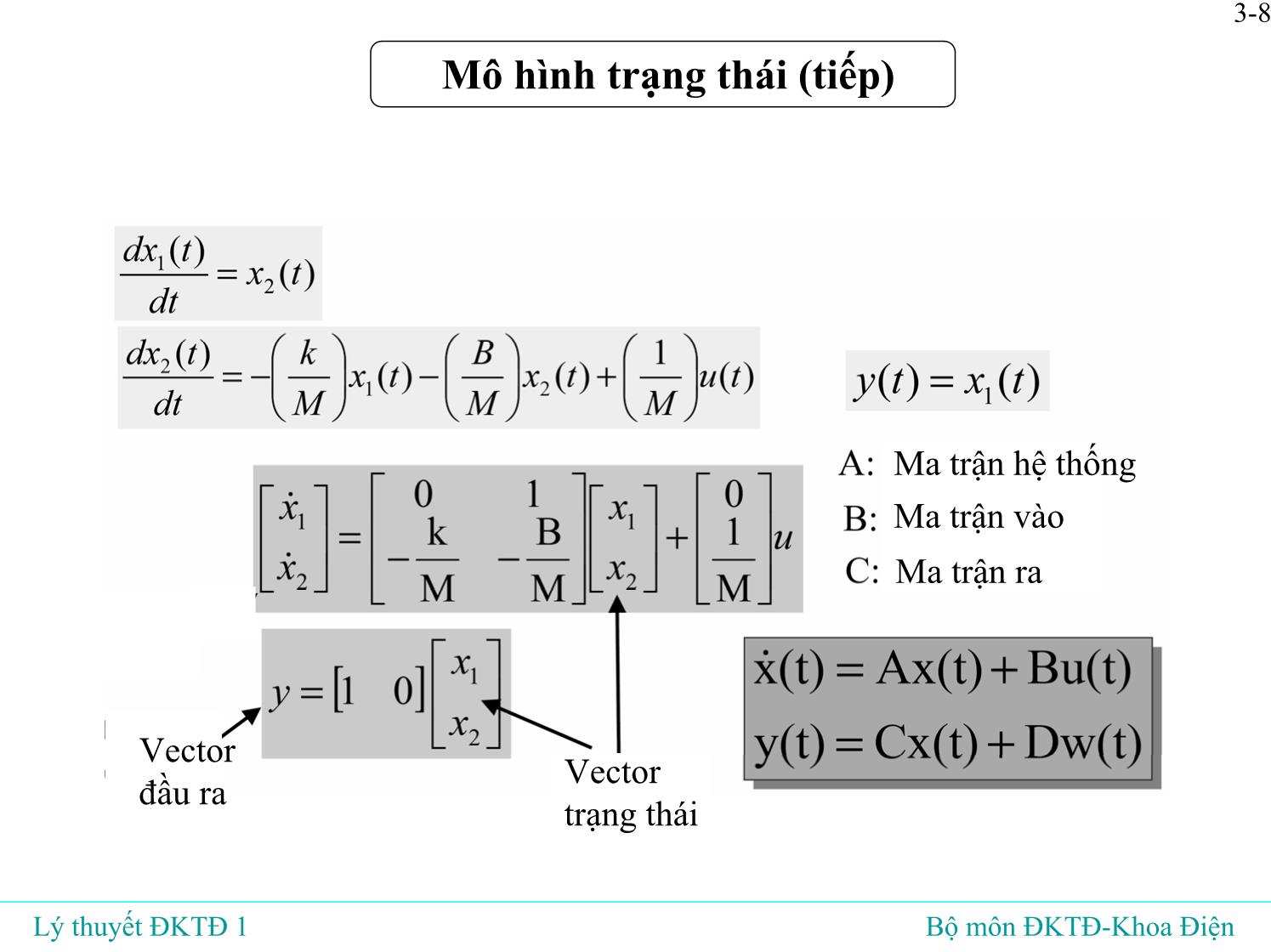 Bài giảng Lý thuyết điều khiển tự động - Bài 3: Mô hình toán học của hệ liên tục tuyến tín - Đỗ Tú Anh trang 9
