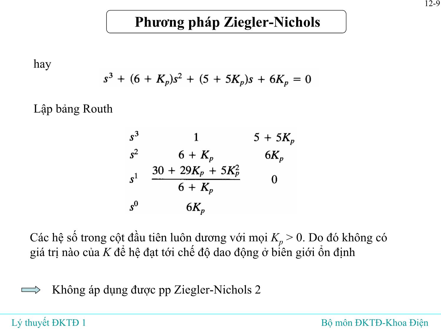Bài giảng Lý thuyết điều khiển tự động - Bài 12: Ziegler-Nichols. Tối ưu độ lớn. Tối ưu đối xứng - Đỗ Tú Anh trang 10