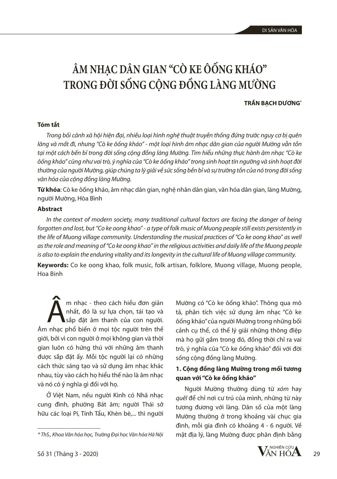 Âm nhạc dân gian “Cò ke ôống kháo” trong đời sống cộng đồng làng Mường trang 1