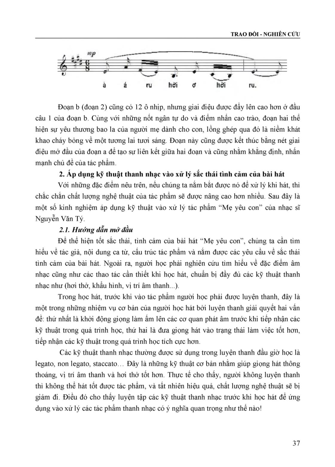 Áp dụng kỹ thuật xử lý sắc thái tình cảm trong ca khúc “Mẹ yêu con” của nhạc sĩ Nguyễn Văn Tý trang 3