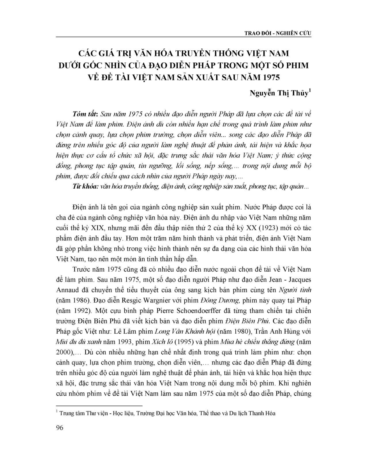 Các giá trị văn hóa truyền thống Việt Nam dưới góc nhìn của đạo diễn pháp trong một số phim về đề tài Việt Nam sản xuất sau năm 1975 trang 1