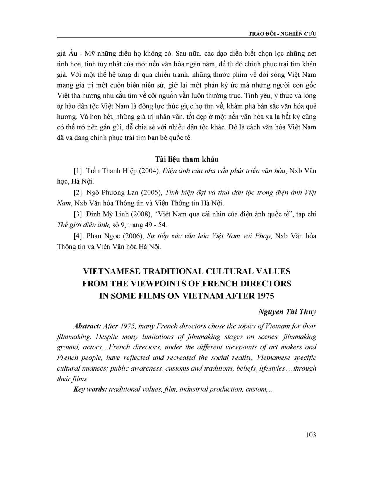 Các giá trị văn hóa truyền thống Việt Nam dưới góc nhìn của đạo diễn pháp trong một số phim về đề tài Việt Nam sản xuất sau năm 1975 trang 8