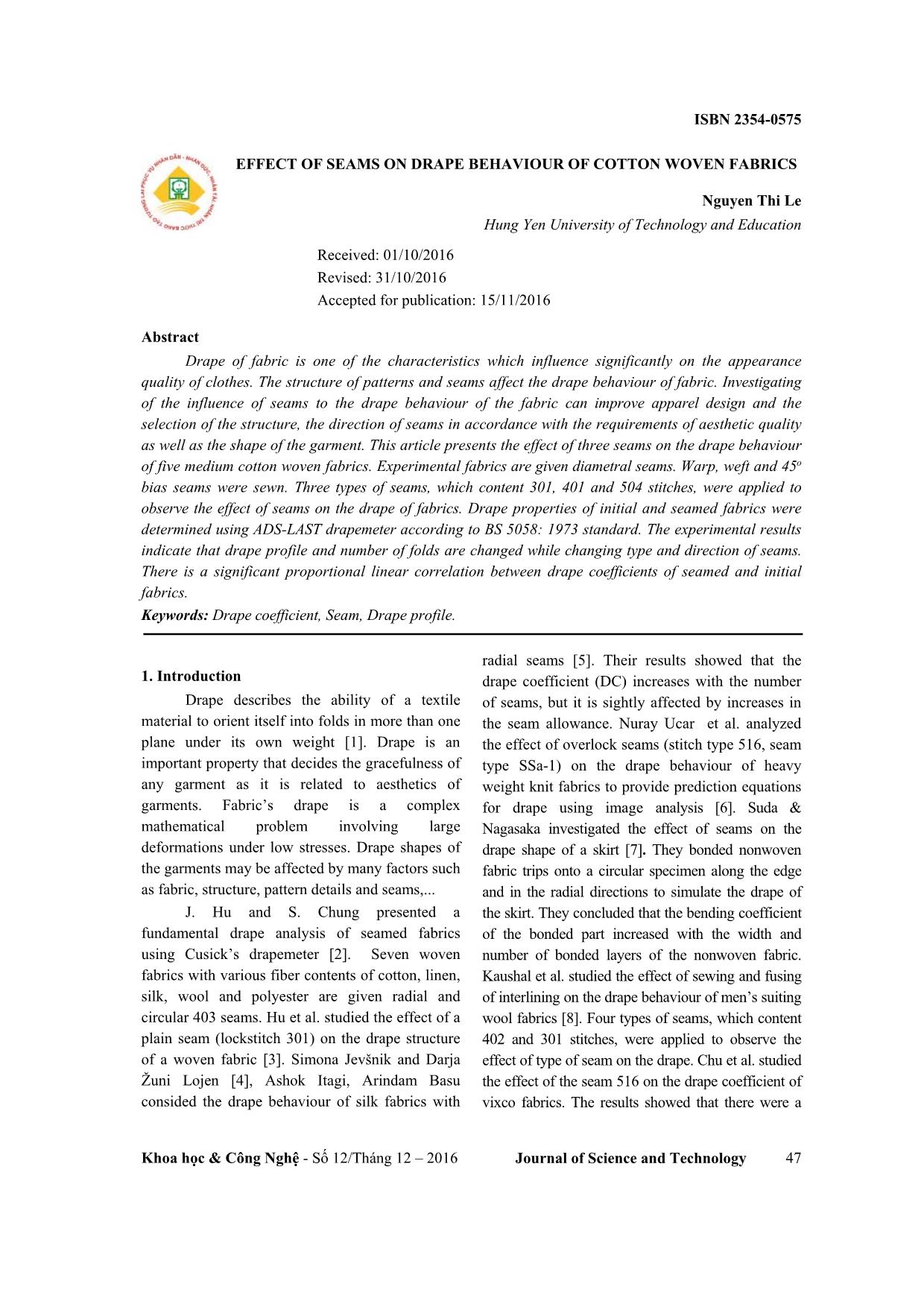 Effect of seams on drape behaviour of cotton woven fabrics trang 1