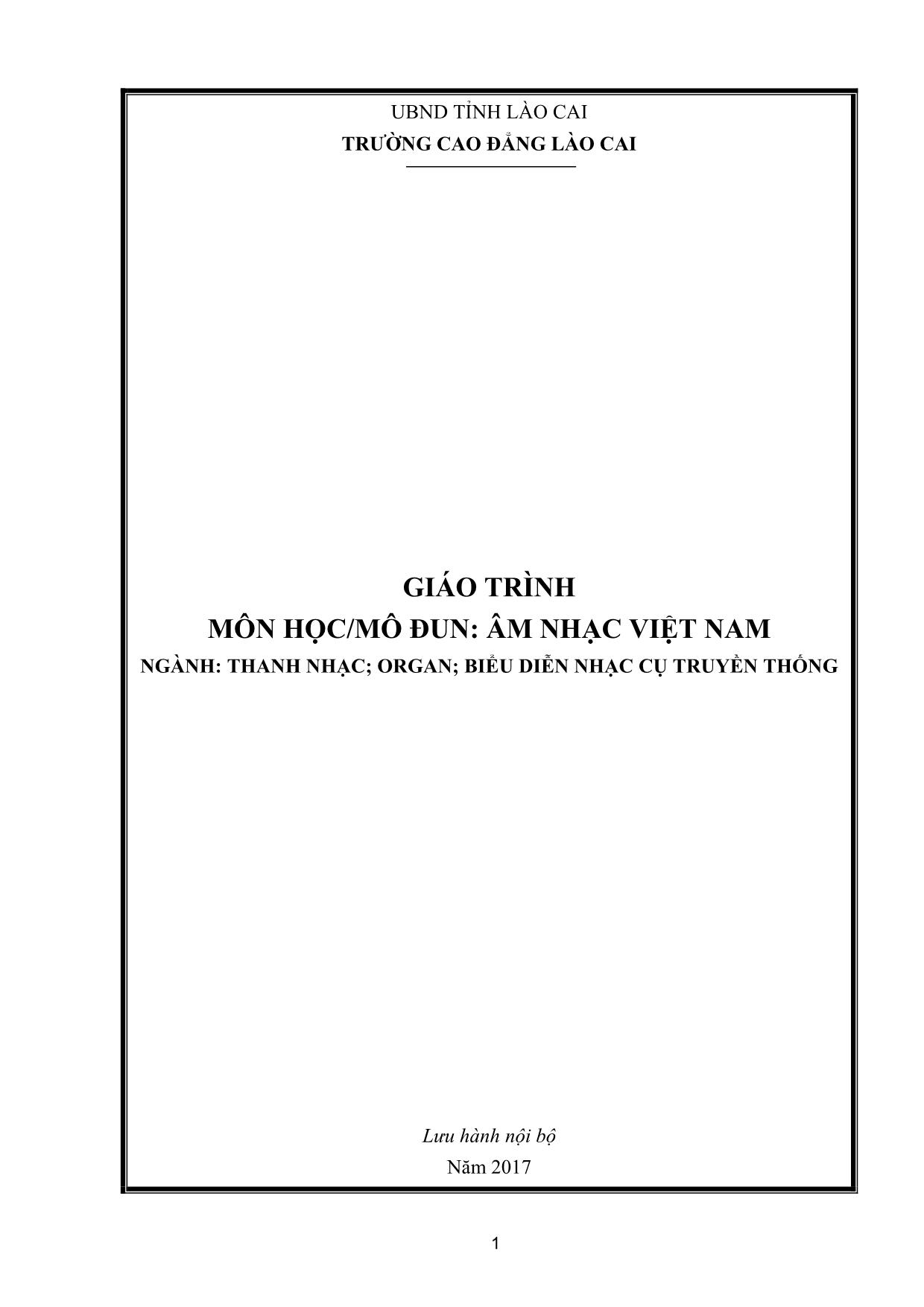 Giáo trình Thanh nhạc, organ, biểu diễn nhạc cụ truyền thống - Âm nhạc Việt Nam trang 1