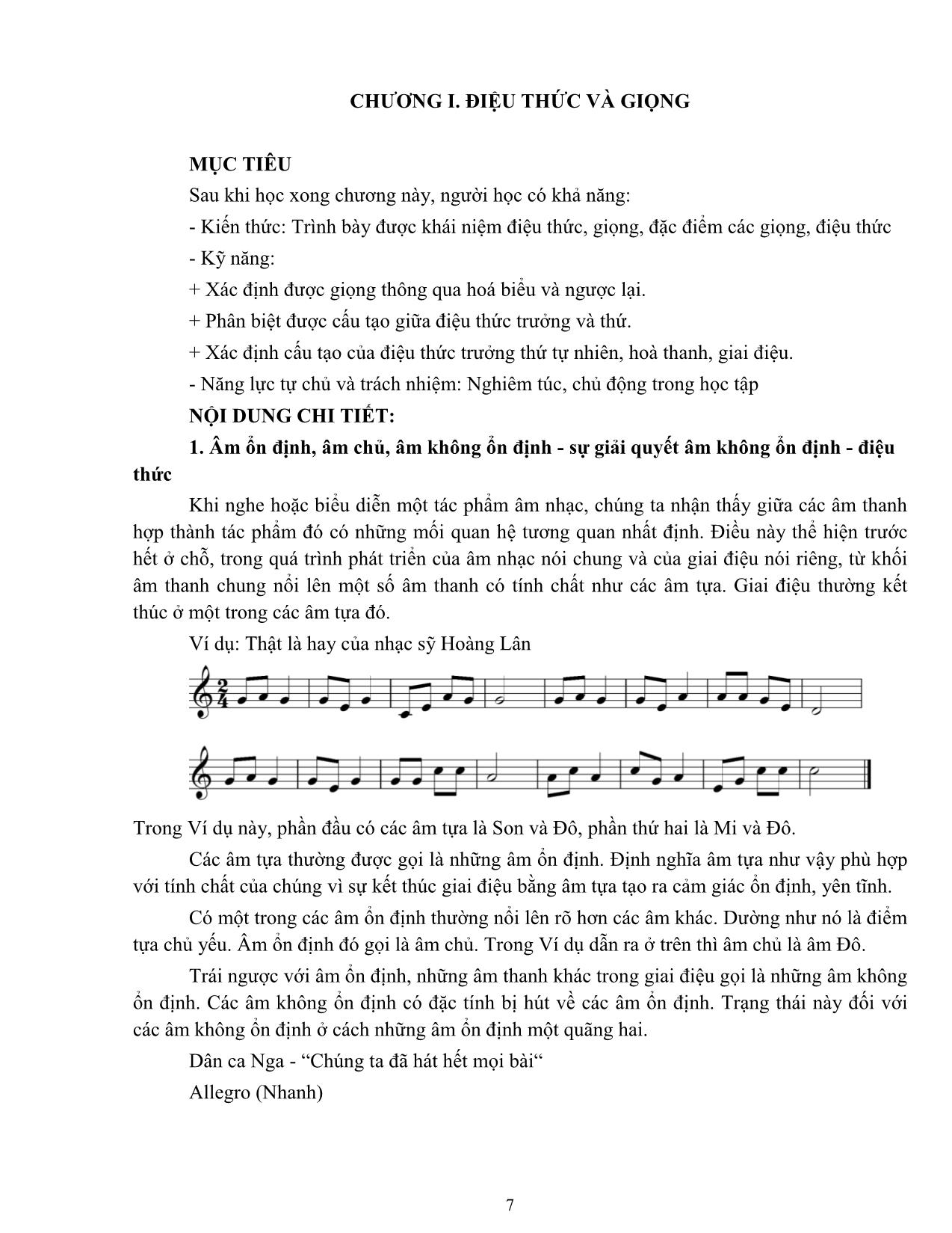 Giáo trình Thanh nhạc, biểu diễn nhạc cụ truyền thống, organ - Lý thuyết âm nhạc 2 trang 7