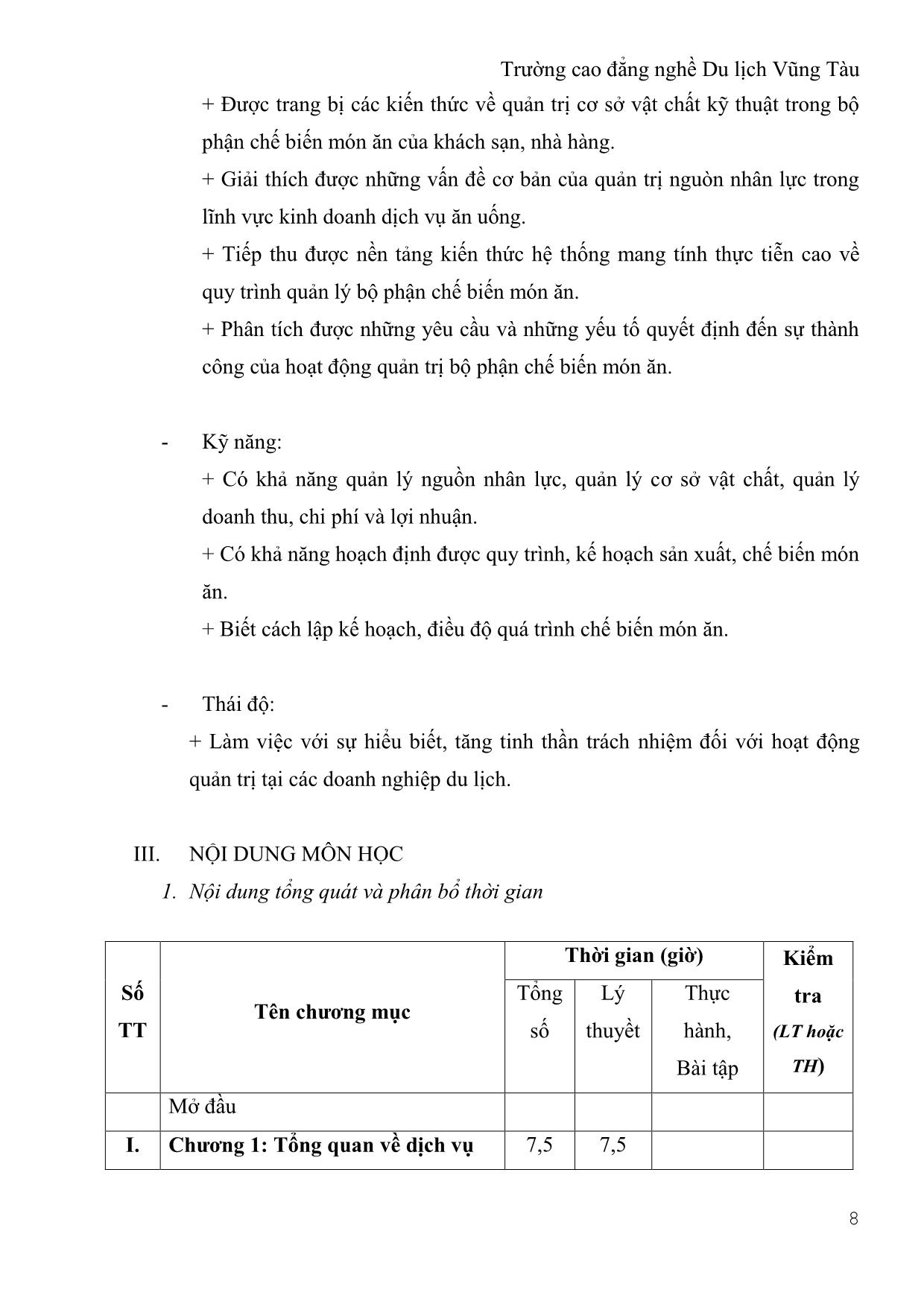 Giáo trình Quản trị tác nghiệp bộ phận chế biến món ăn trang 8