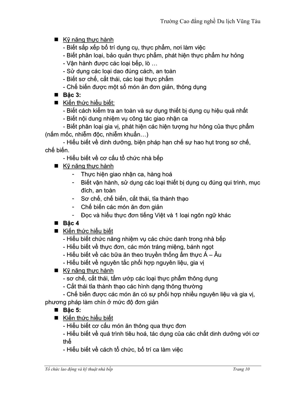Giáo trình Tổ chức lao động và kỹ thuật nhà bếp trang 10