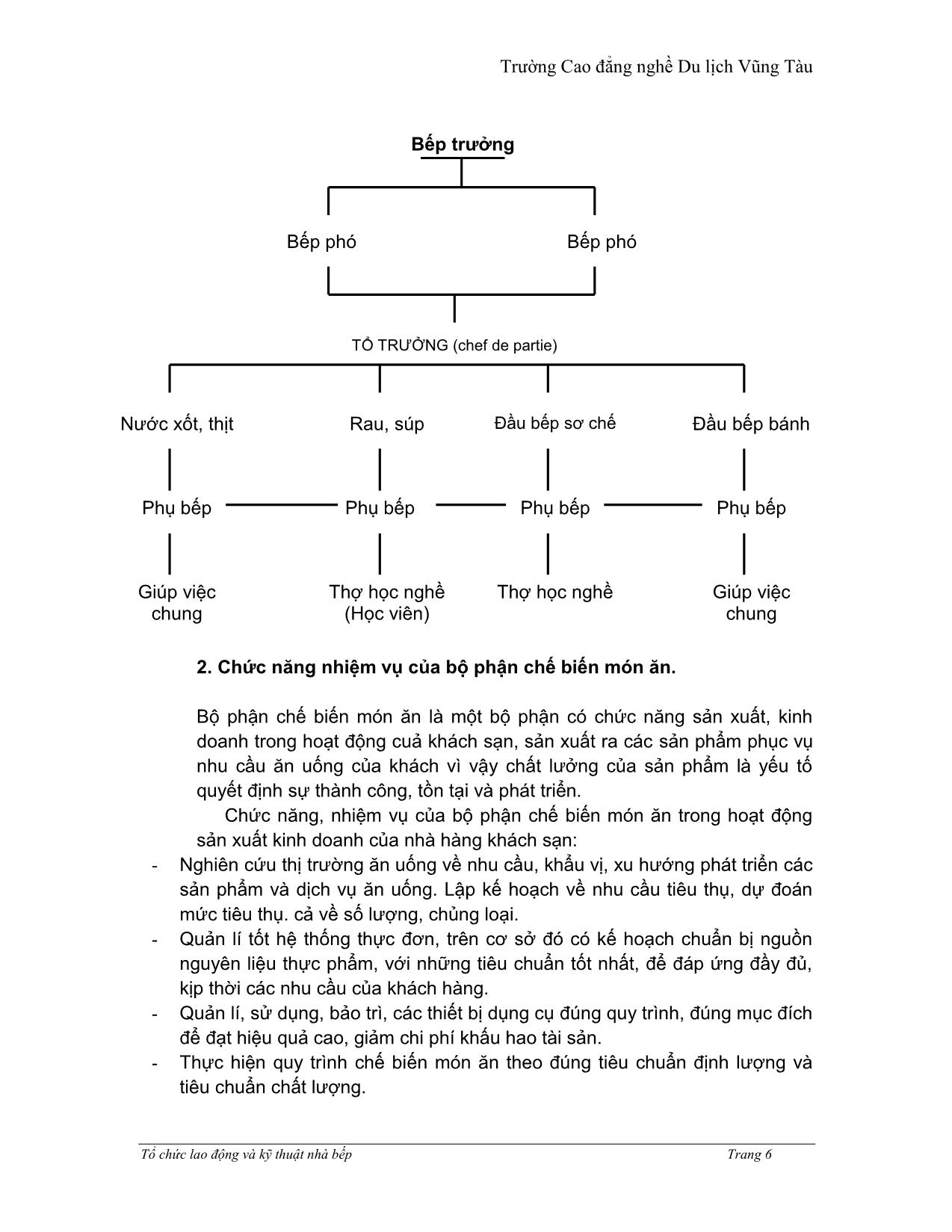 Giáo trình Tổ chức lao động và kỹ thuật nhà bếp trang 6