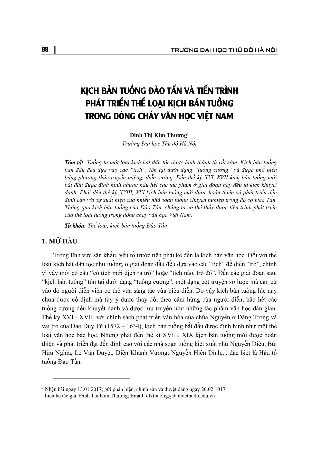 Kịch bản tuồng Đào Tấn và tiến trình phát triển thể loại kịch bản tuồng trong dòng chảy văn học Việt Nam trang 1