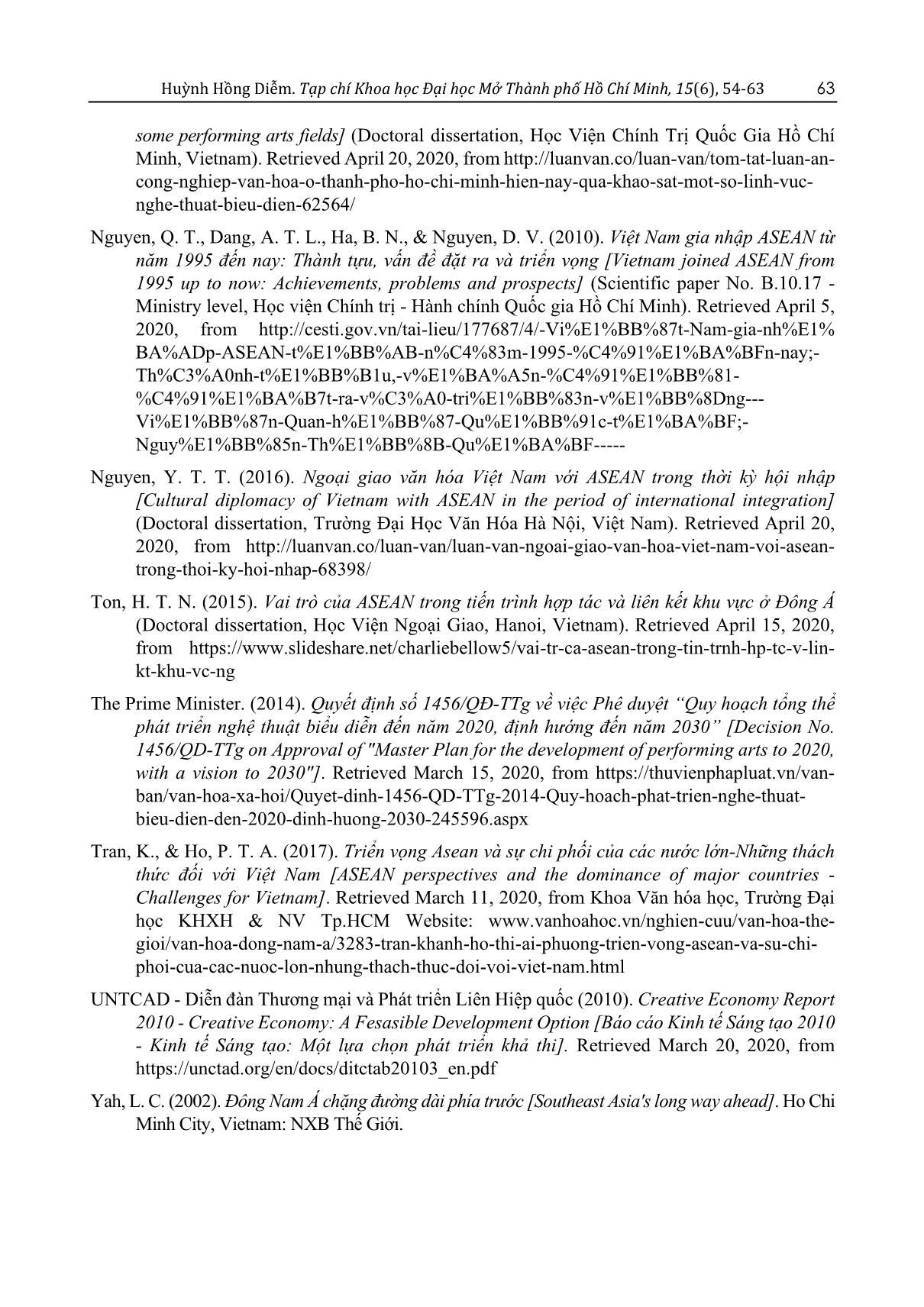 Market development of Vietnam’s performing arts in Asean region from the perspective of regional integration trang 10