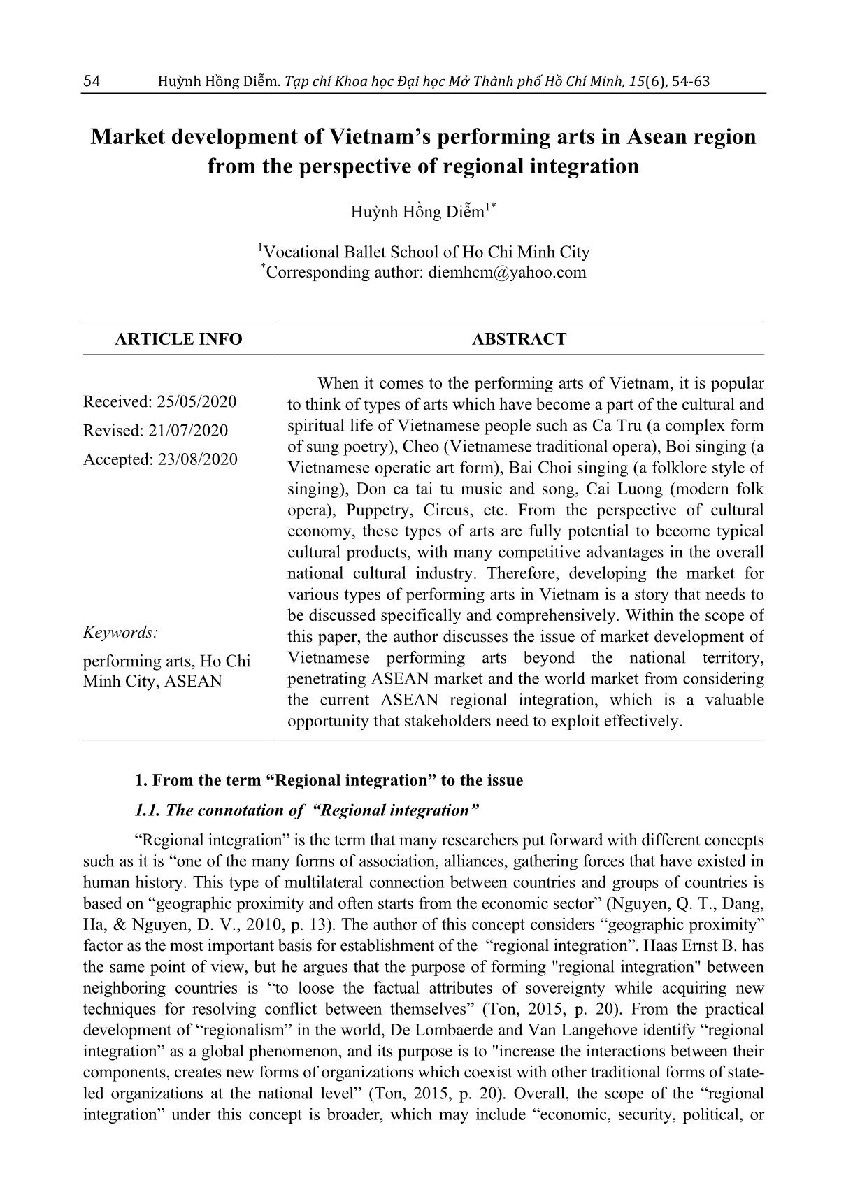 Market development of Vietnam’s performing arts in Asean region from the perspective of regional integration trang 1