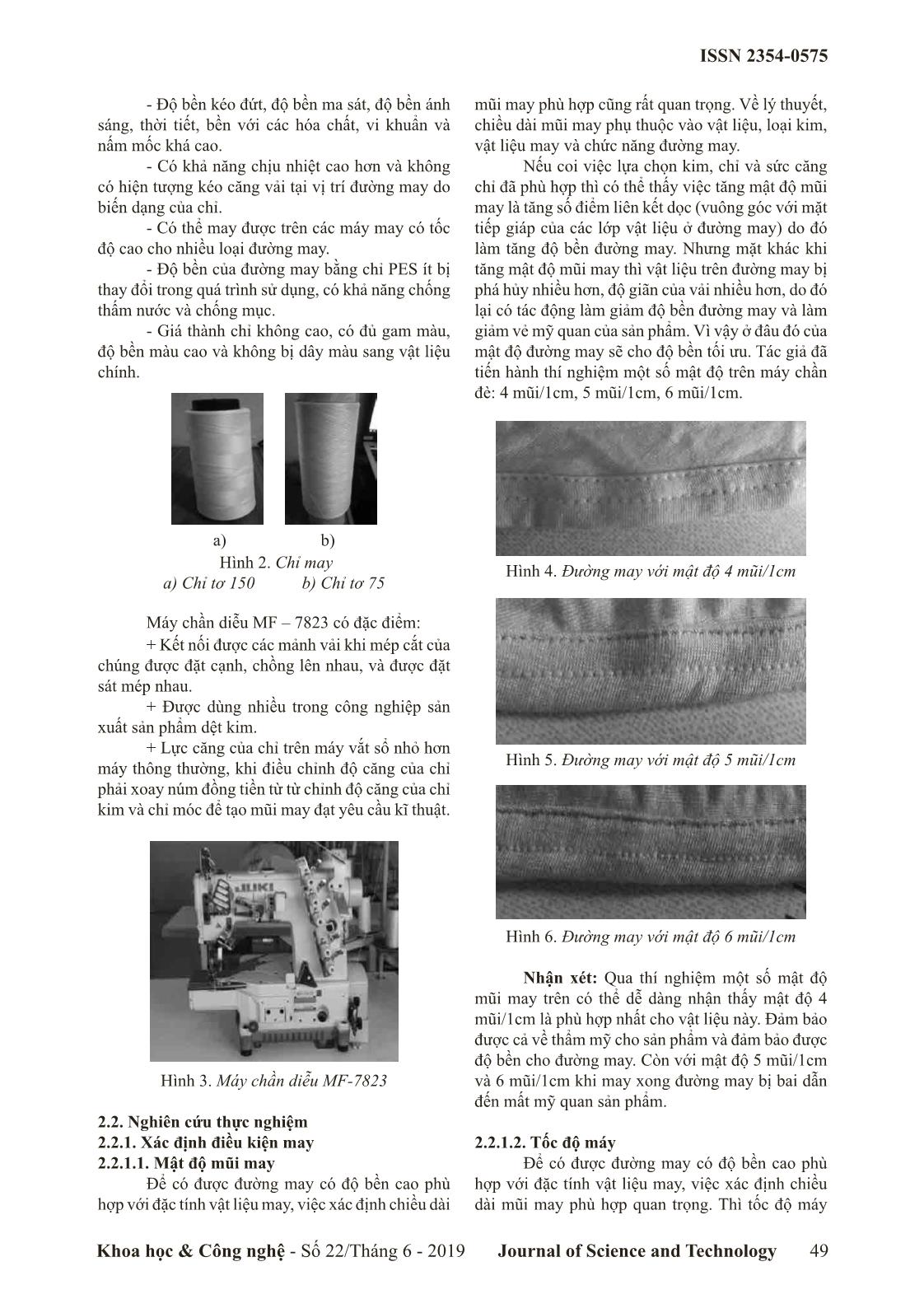 Nghiên cứu điều kiện công nghệ may sản phẩm từ vải dệt kim cotton co giãn trên máy chần diễu MF - 7823 trang 2