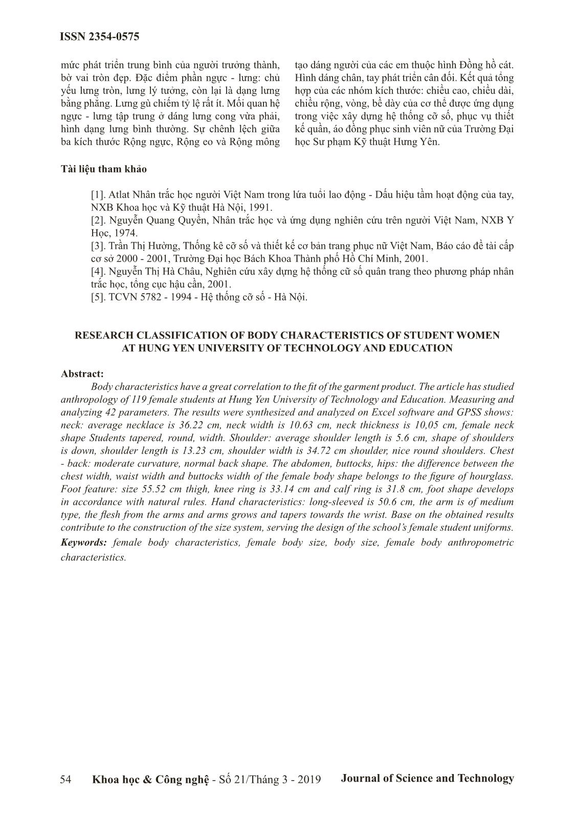 Nghiên cứu phân loại đặc điểm cơ thể nữ sinh viên lứa tuổi 22 tại trường Đại học Sư phạm kỹ thuật Hưng Yên trang 7