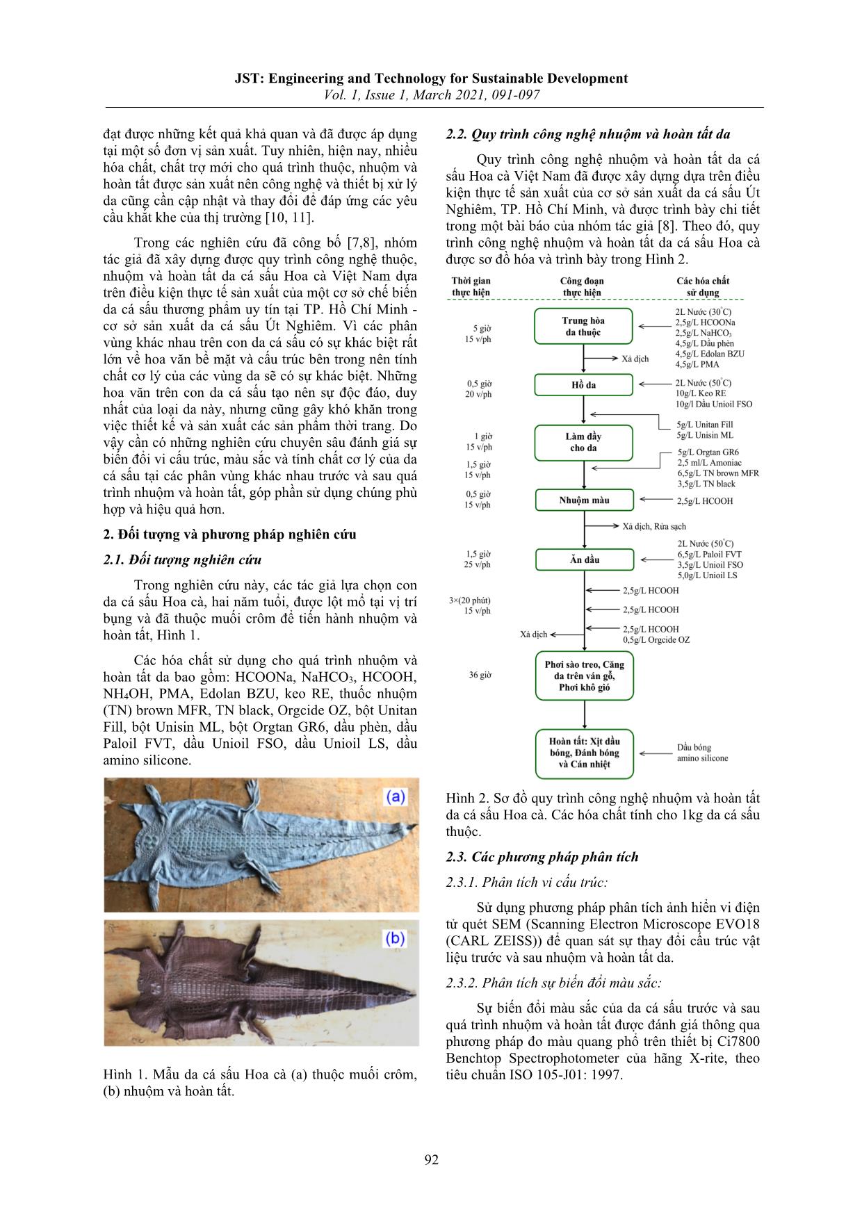 Nghiên cứu sự biến đổi màu sắc, vi cấu trúc và các tính chất cơ lý của da cá sấu Hoa cà trước và sau khi nhuộm trang 2