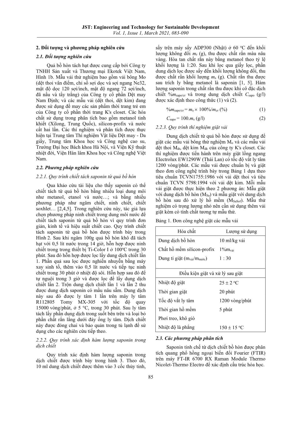Nghiên cứu sự thay đổi một số tính chất của vải bông sau khi giặt bằng dịch chiết từ quả bồ hòn Việt Nam trang 3