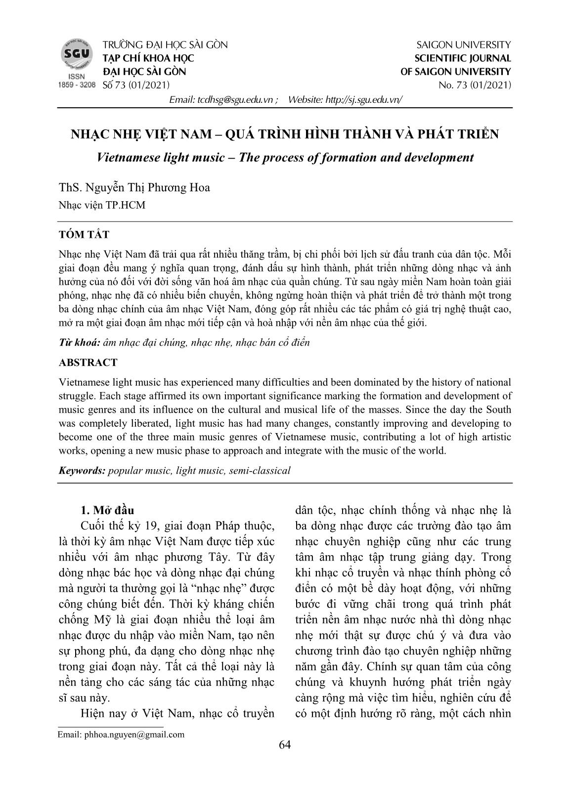 Nhạc nhẹ Việt Nam – quá trình hình thành và phát triển trang 1