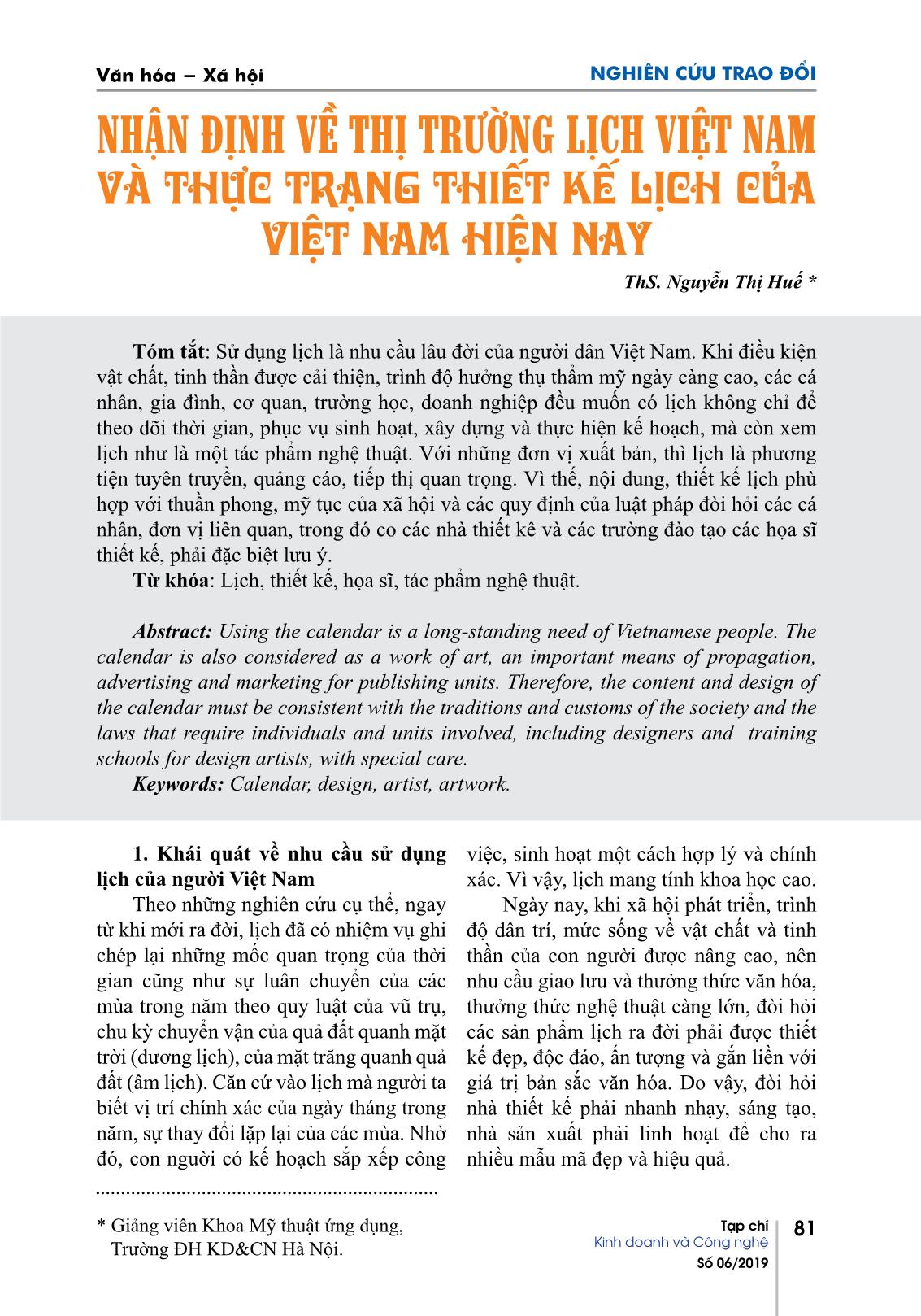 Nhận định về thị trường lịch Việt Nam và thực trạng thiết kế lịch của Việt Nam hiện nay trang 1